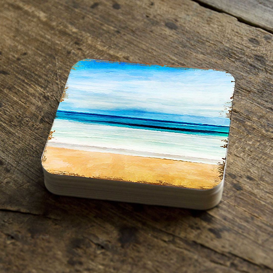 4 x 4 in. Beach Coastal Wooden Cork Coasters Gift - Set of 4