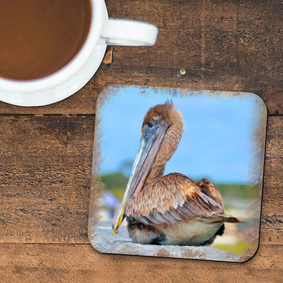 4 x 4 in. Pelican Coastal Wooden Cork Coasters Gift - Set of 4