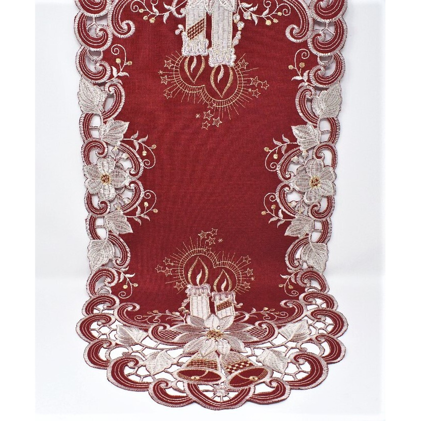 16 x 72 in. Candles&44 Bells & Poinsettia Red Fabric Table Runner