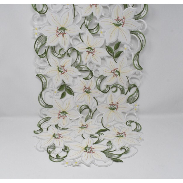 16 x 36 in. Lily on White Fabric Table Runner