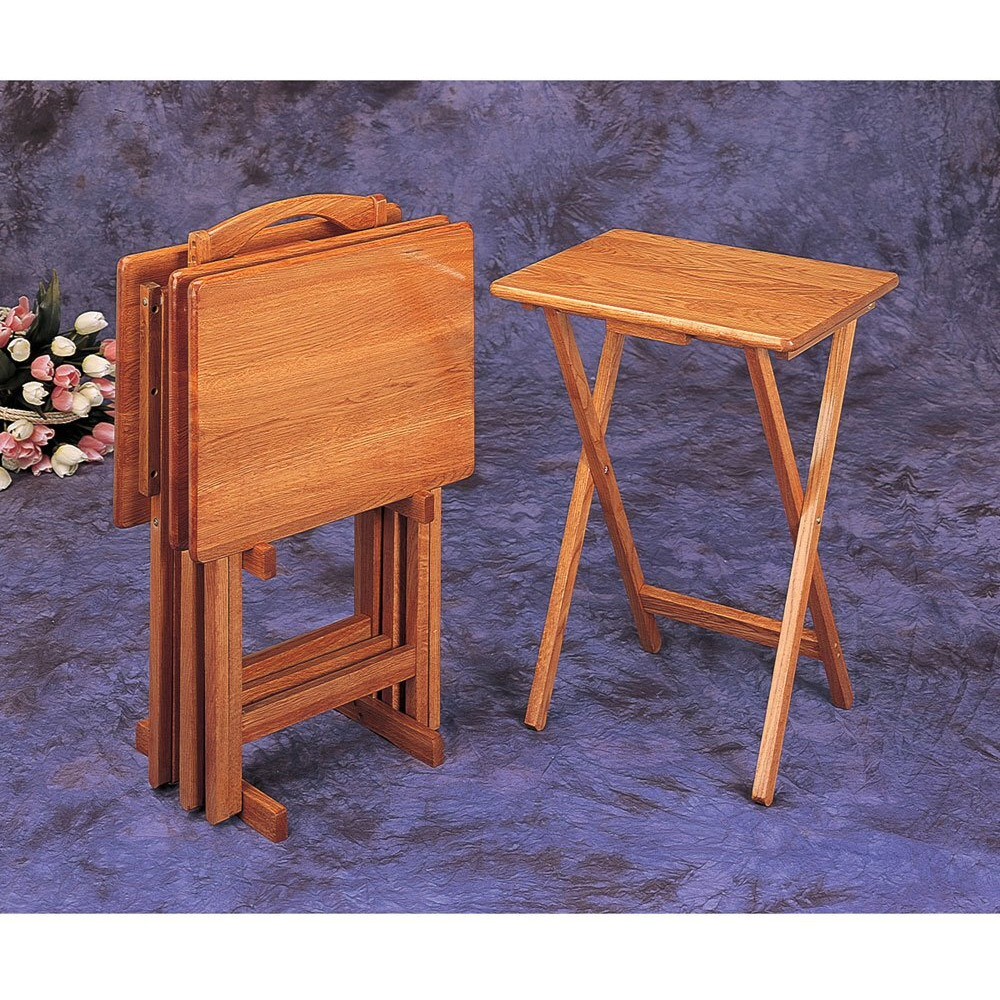 Brown Tray Table Set With Stand
