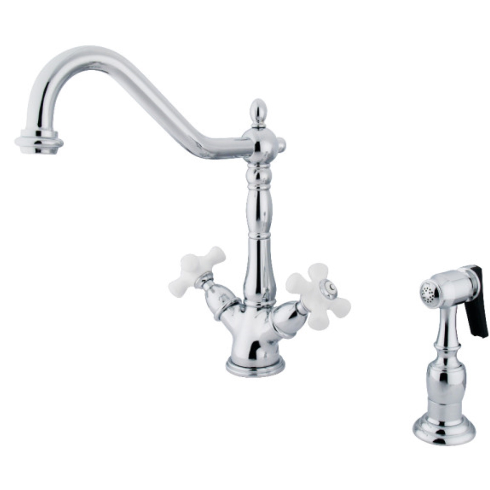 Kingston Brass KS1231PXBS Heritage 2-Handle Kitchen Faucet with Brass Sprayer and 8-Inch Plate,Polished Chrome