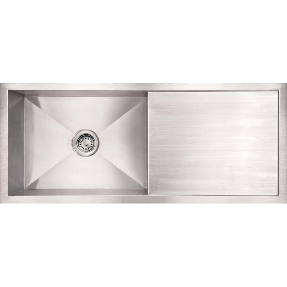 Noah's Collection Brushed Stainless Steel Commercial Single Bowl Reversible Undermount Sink with an Integral Drain Board