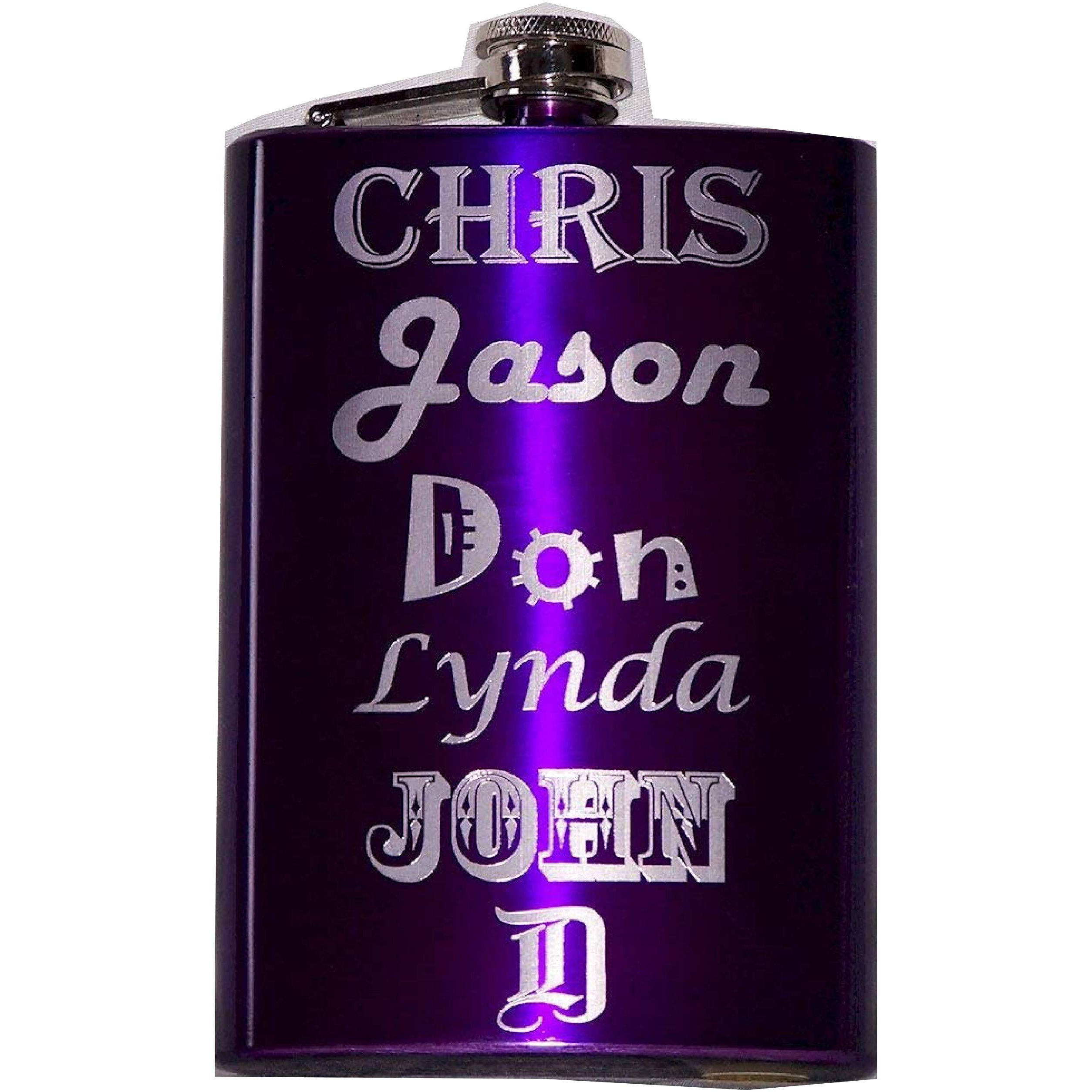 Engraved Electric Purple Hip Flask
