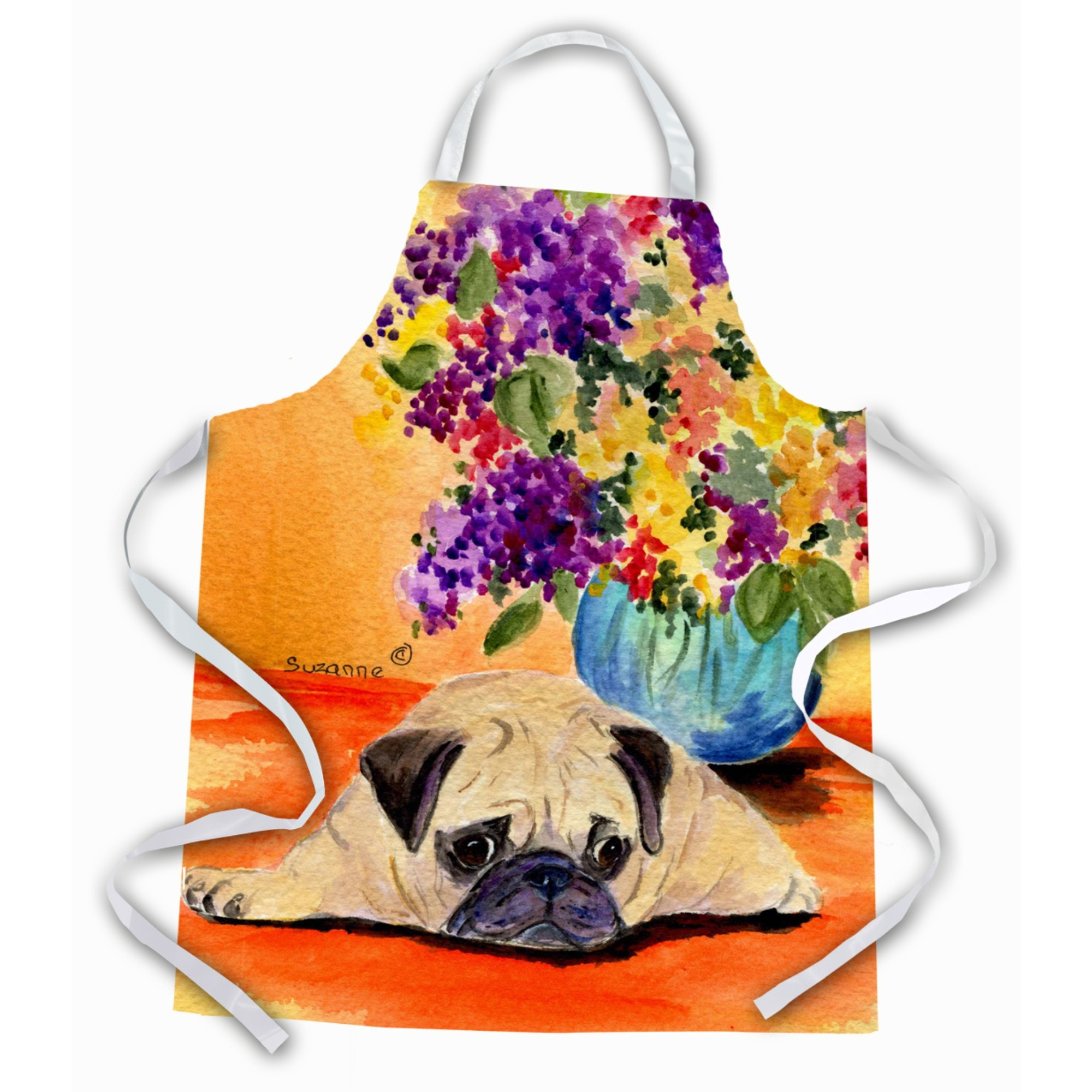 &quotCaroline's Treasures SS8294APRON Waiting for Mom Fawn Pug Apron, Large, Multicolor"