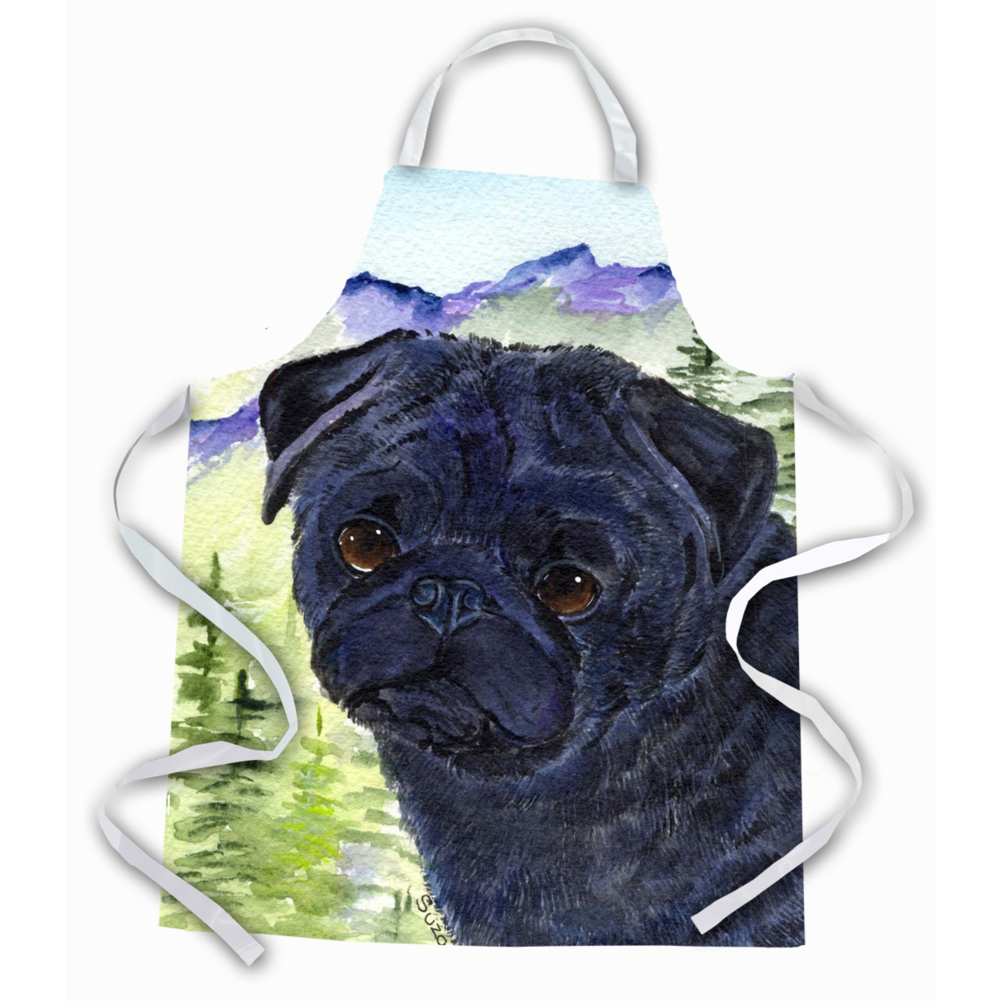 &quotCaroline's Treasures SS8420APRON "&quotIn the Mountains"" Black Pug Apron, Large, Multicolor"