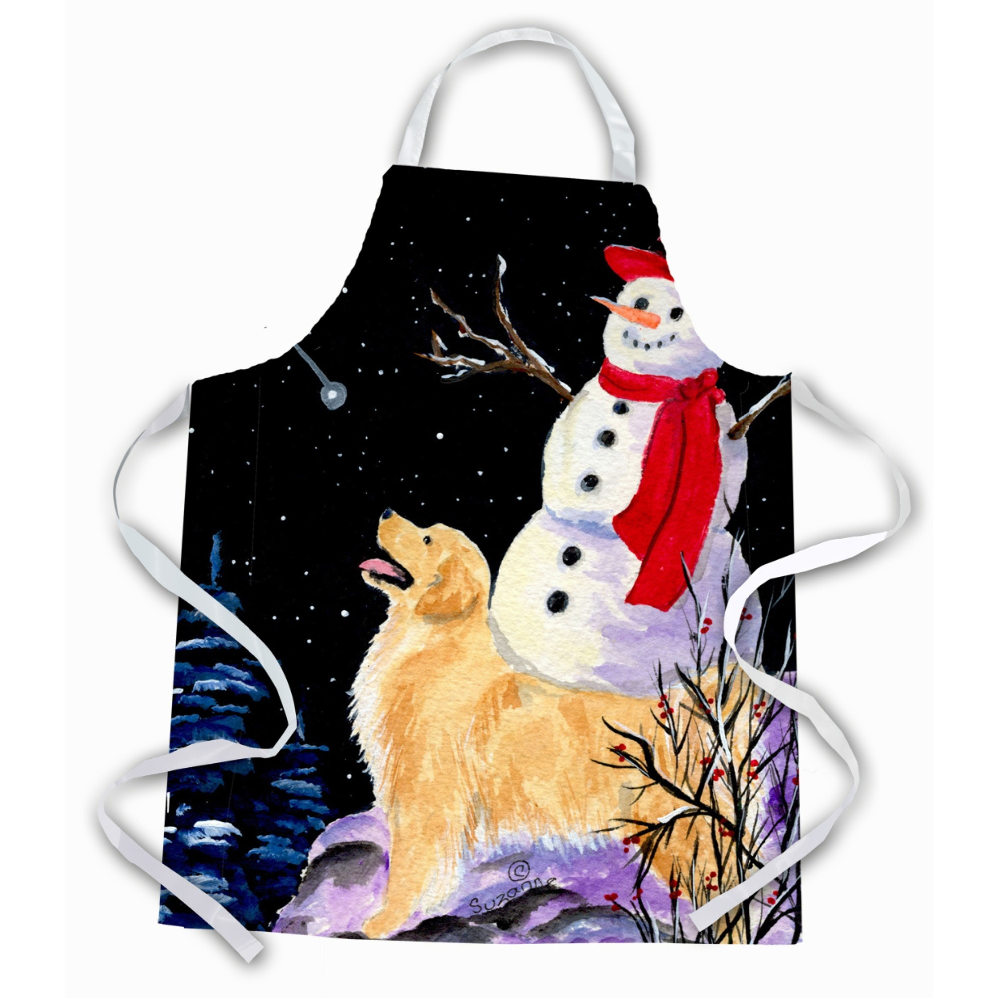 &quotCaroline's Treasures SS8579APRON Golden Retriever with Snowman in Red Hat Apron, Large, Multicolor"