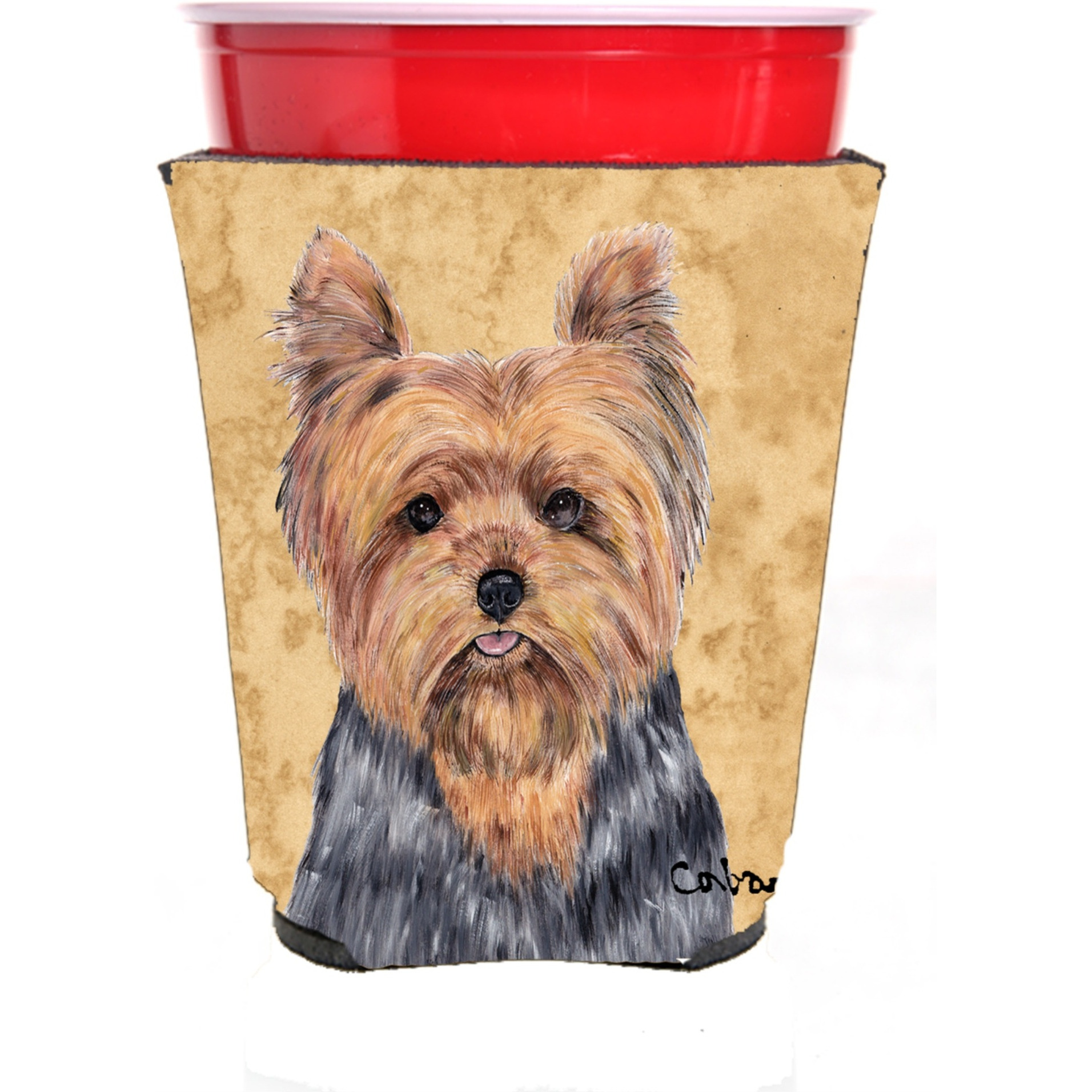 Yorkie Red Solo Cup Beverage Insulator Hugger