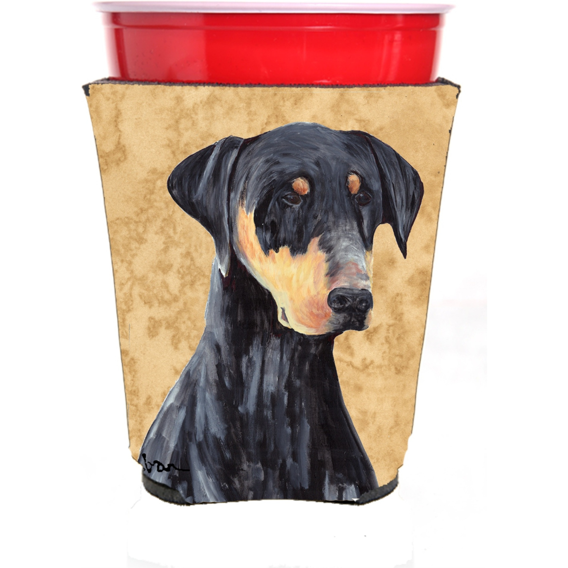 Doberman Red Solo Cup Beverage Insulator Hugger