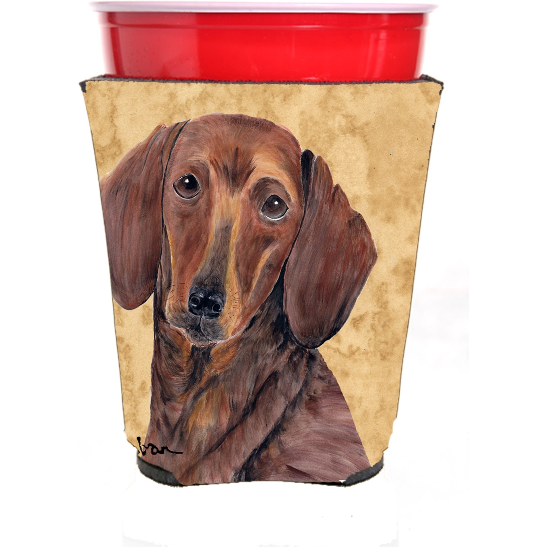 Dachshund Red Solo Cup Beverage Insulator Hugger