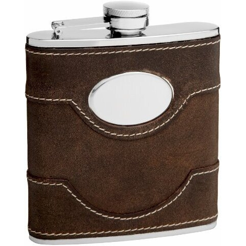 Leather Hip Flask Holding 6oz - Pocket Size, Stainless Steel, Rustproof, Screw-On Cap