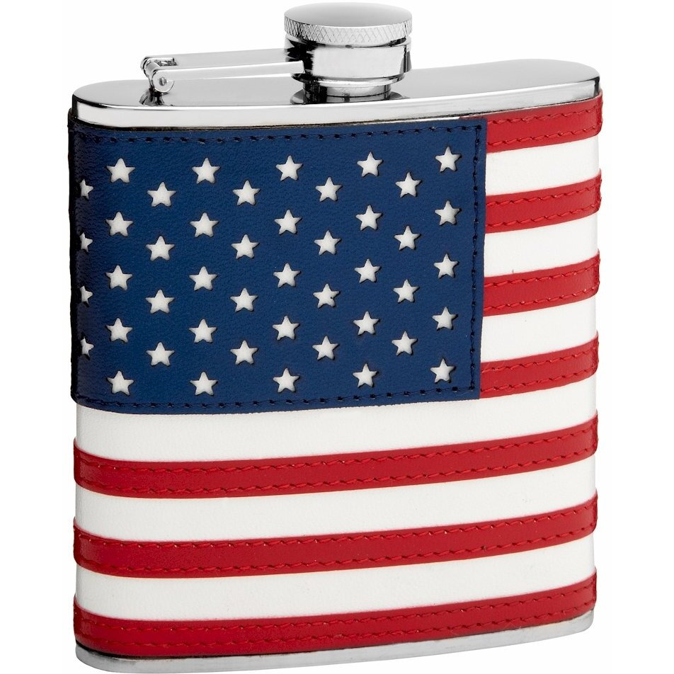 Hip Flask Holding 6 oz - The Patriot American Flag Design - Pocket Size, Stainless Steel, Rustproof, Screw-On Cap - Red, Blue and White Finish