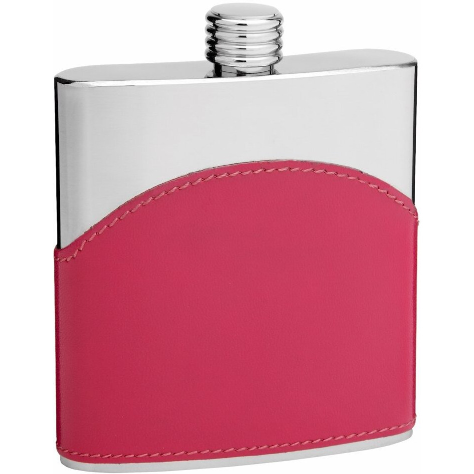Faux Leather Hip Flask Holding 6 oz - Pocket Size, Stainless Steel, Rustproof, Screw-On Cap - Pink Finish - Perfect for Engraving