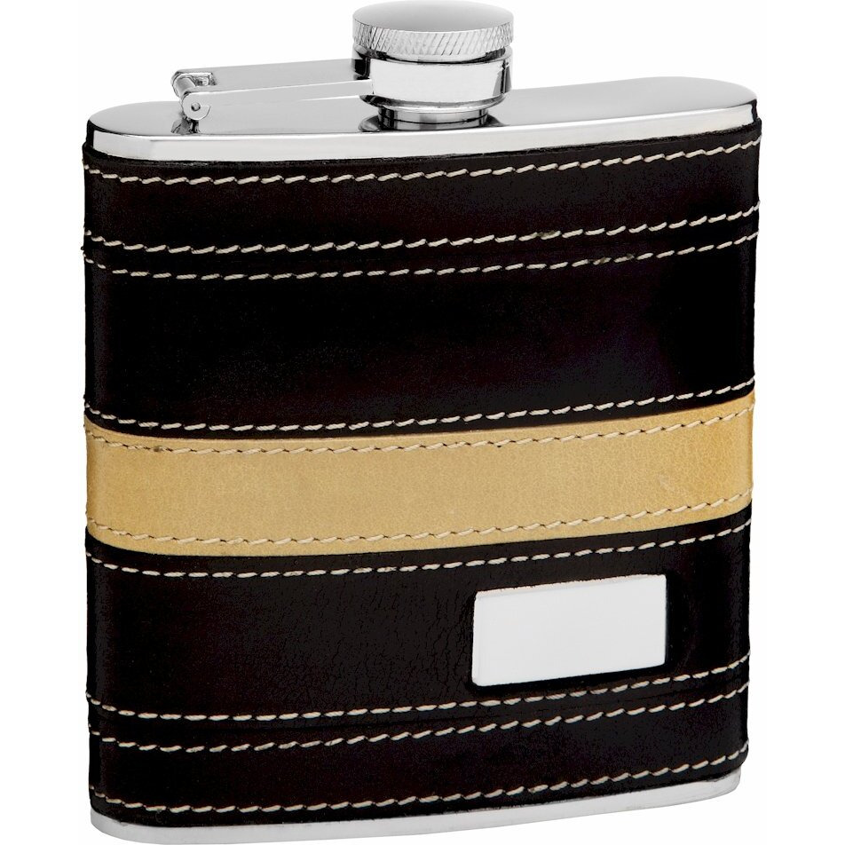 Genuine Leather Hip Flask Holding 6 oz - Pocket Size, Stainless Steel, Rustproof, Screw-On Cap