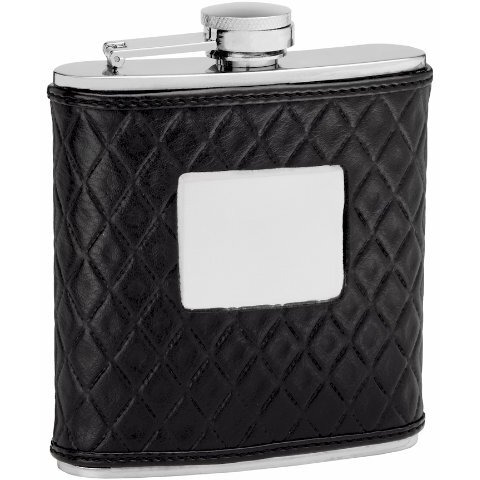 Genuine Cow Leather Hip Flask Holding 6 oz - Quilted Pattern Design - Pocket Size, Stainless Steel, Rustproof, Screw-On Cap