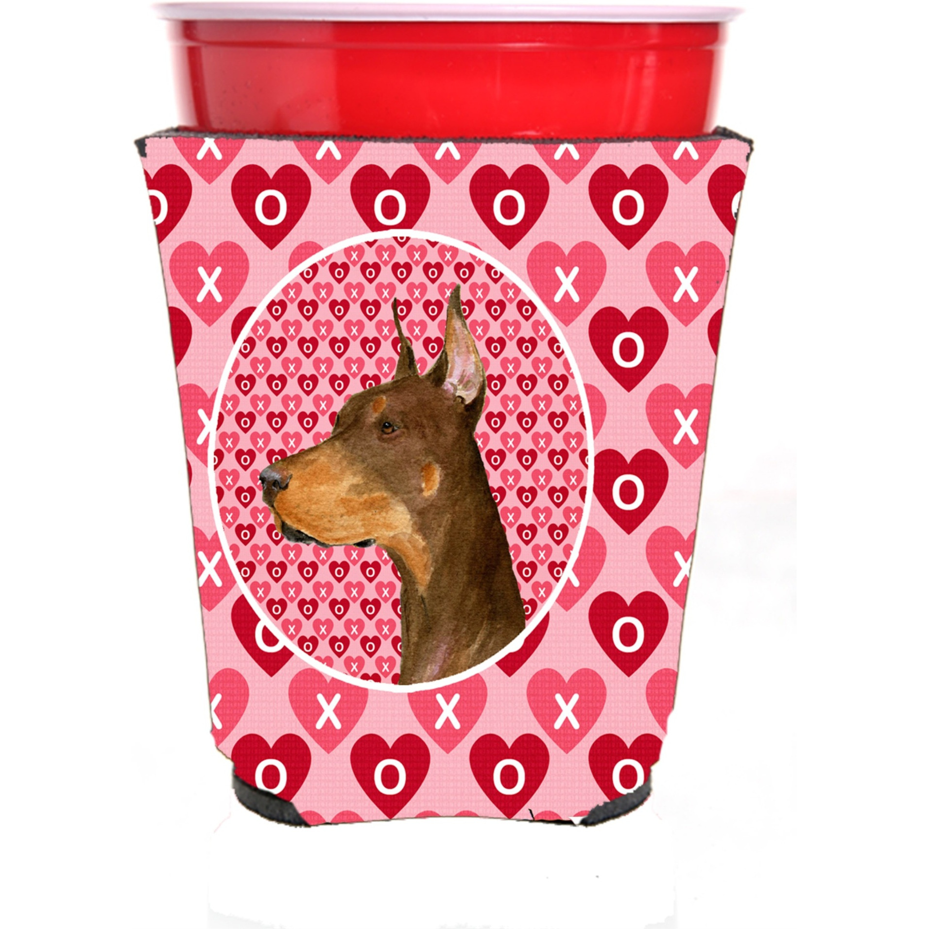 Doberman  Red Solo Cup Beverage Insulator Hugger