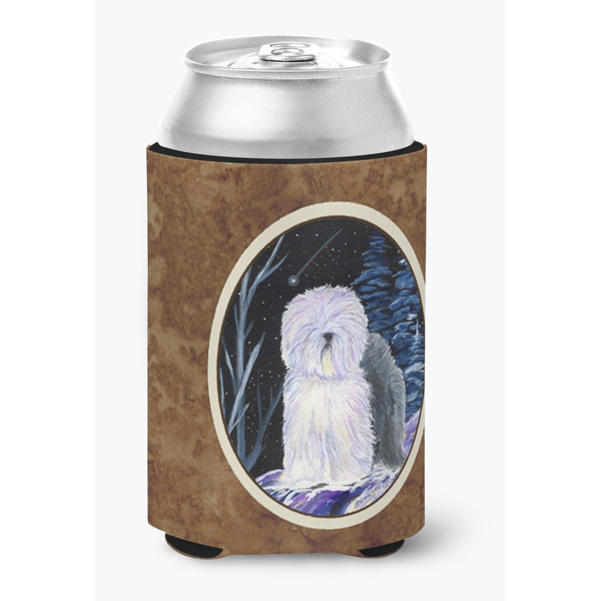Starry Night Old English Sheepdog Can or Bottle Beverage Insulator Hugger