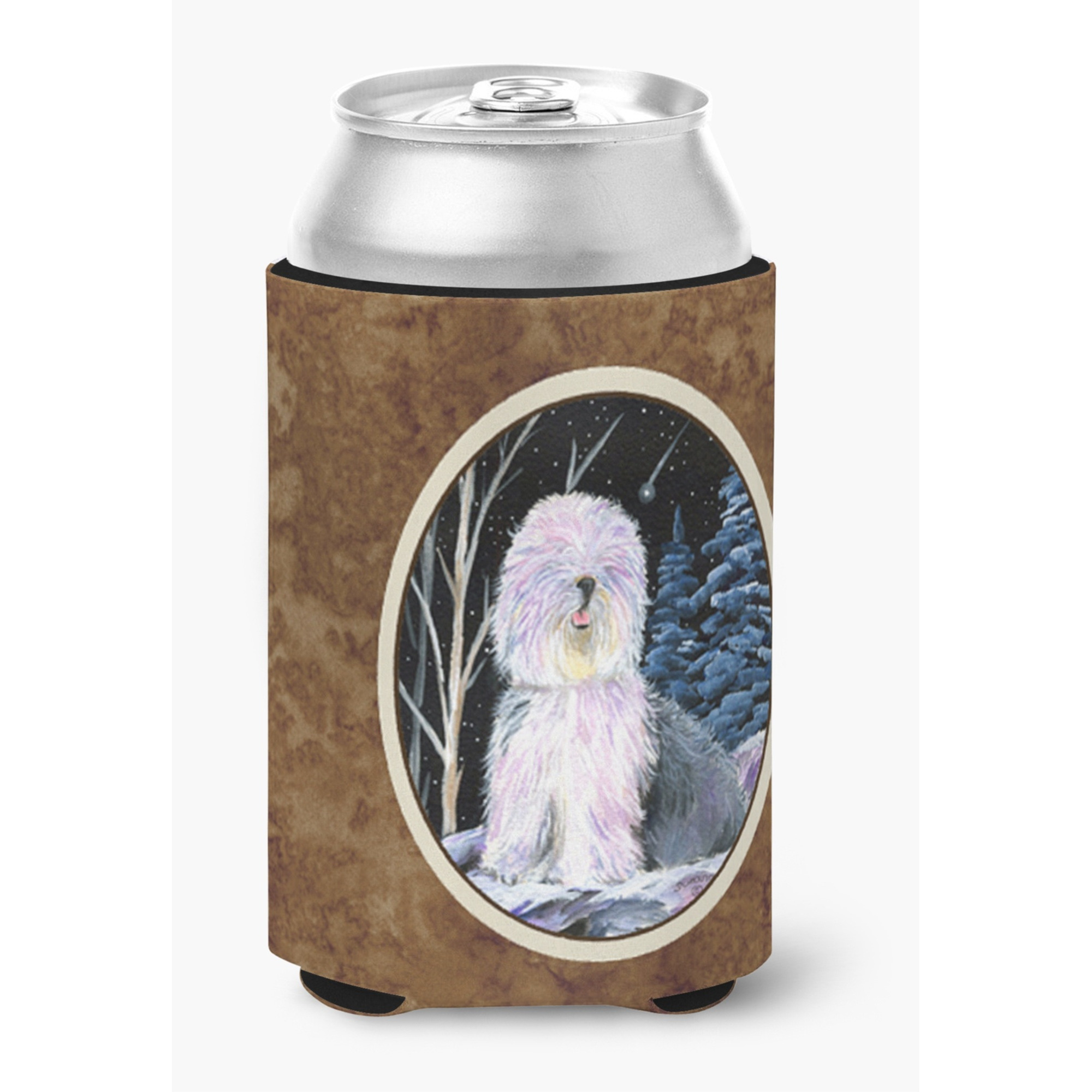 Starry Night Old English Sheepdog Can or Bottle Beverage Insulator Hugger