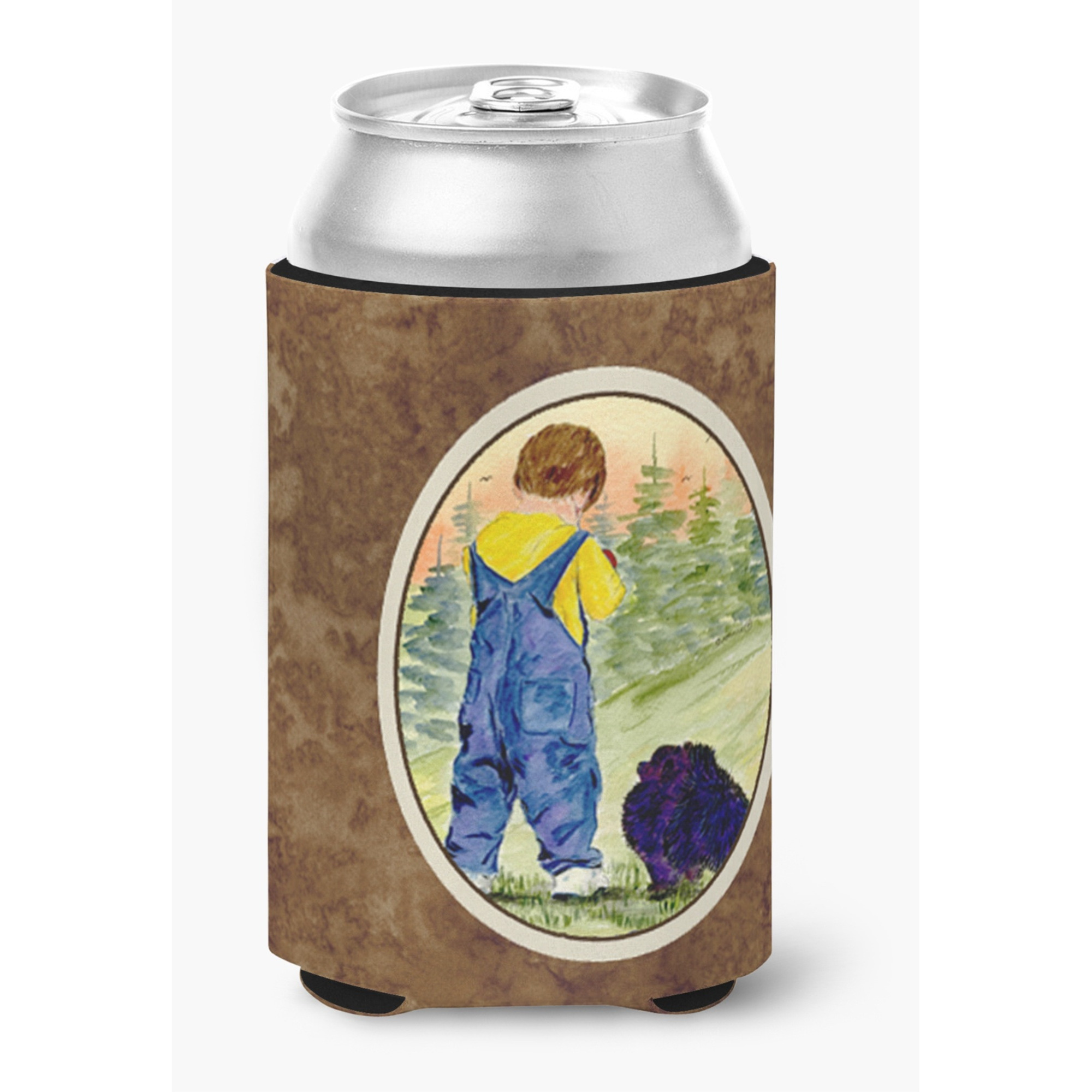 Little Boy with his  Pomeranian Can or Bottle Beverage Insulator Hugger