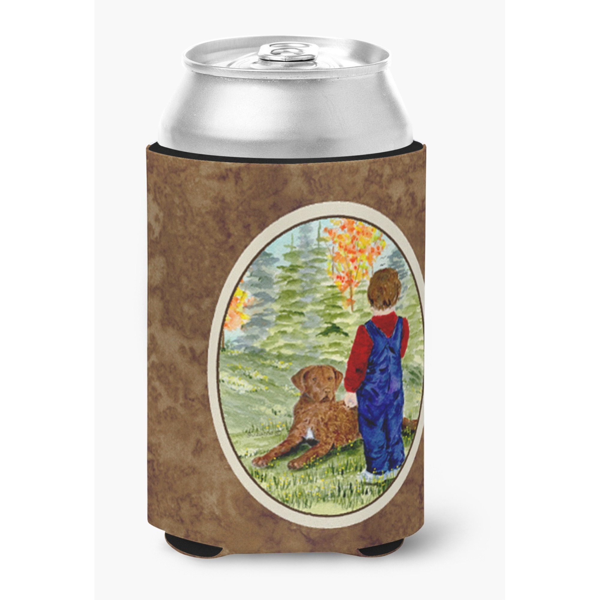 Little boy with his Chesapeake Bay Retriever Can or Bottle Beverage Insulator Hugger