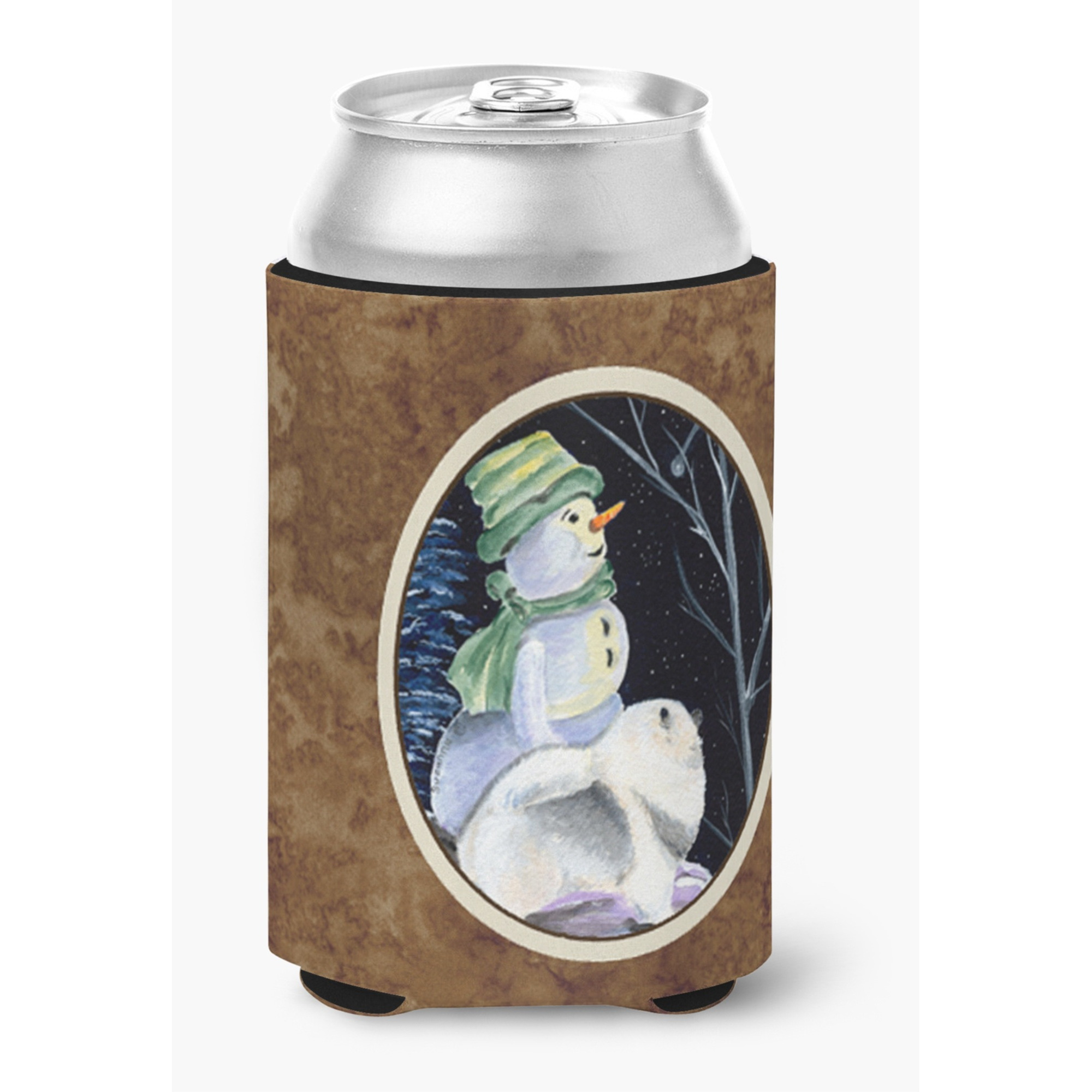 Snowman with Keeshond Can or Bottle Beverage Insulator Hugger