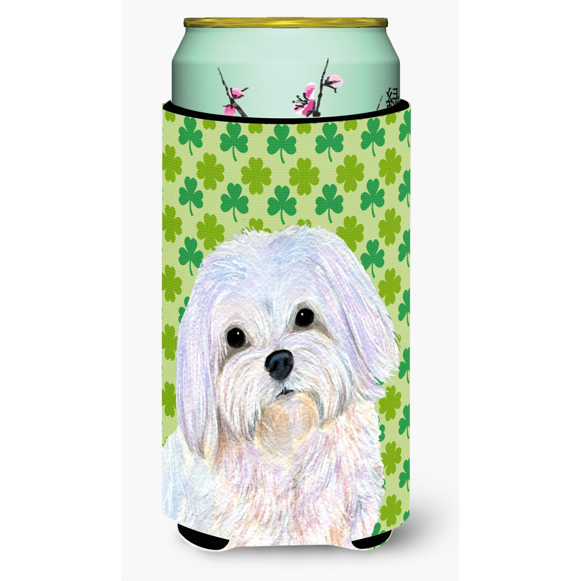 Maltese St. Patrick's Day Shamrock Portrait  Tall Boy Beverage Insulator Beverage Insulator Hugger
