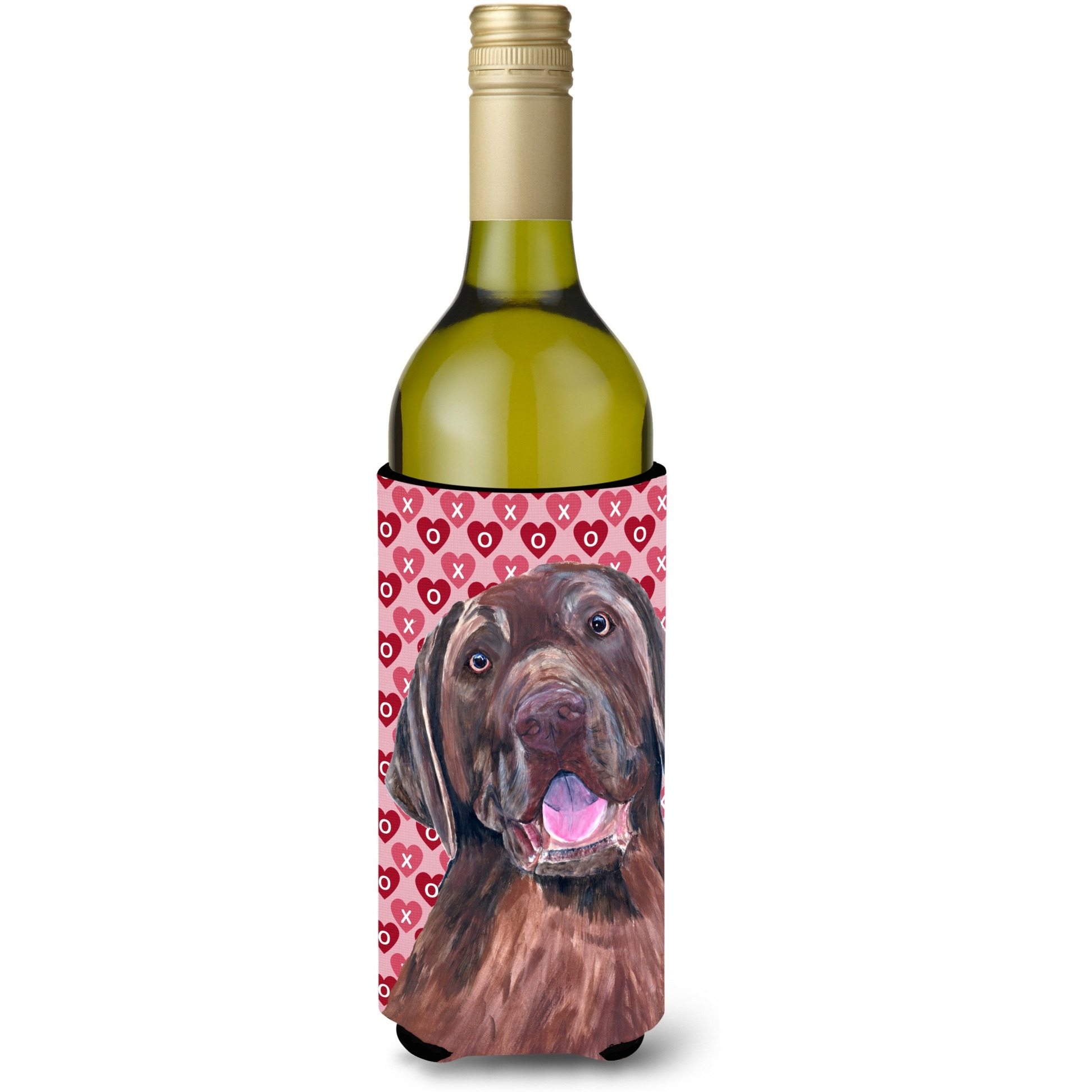 Labrador Chocolate Hearts Love Valentine's Day Wine Bottle Beverage Insulator Beverage Insulator Hugger