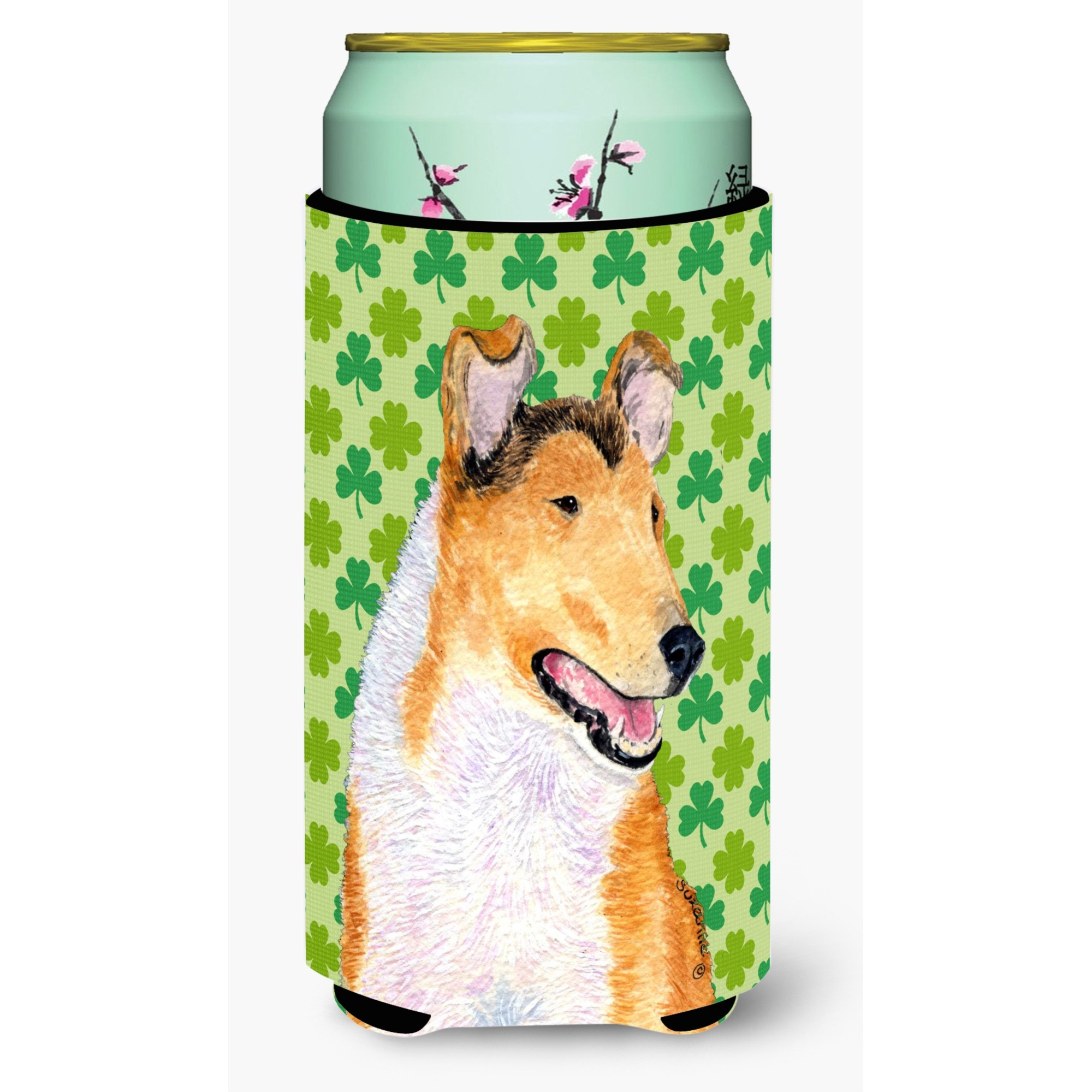 Collie Smooth St. Patrick's Day Shamrock Portrait  Tall Boy Beverage Insulator Beverage Insulator Hugger