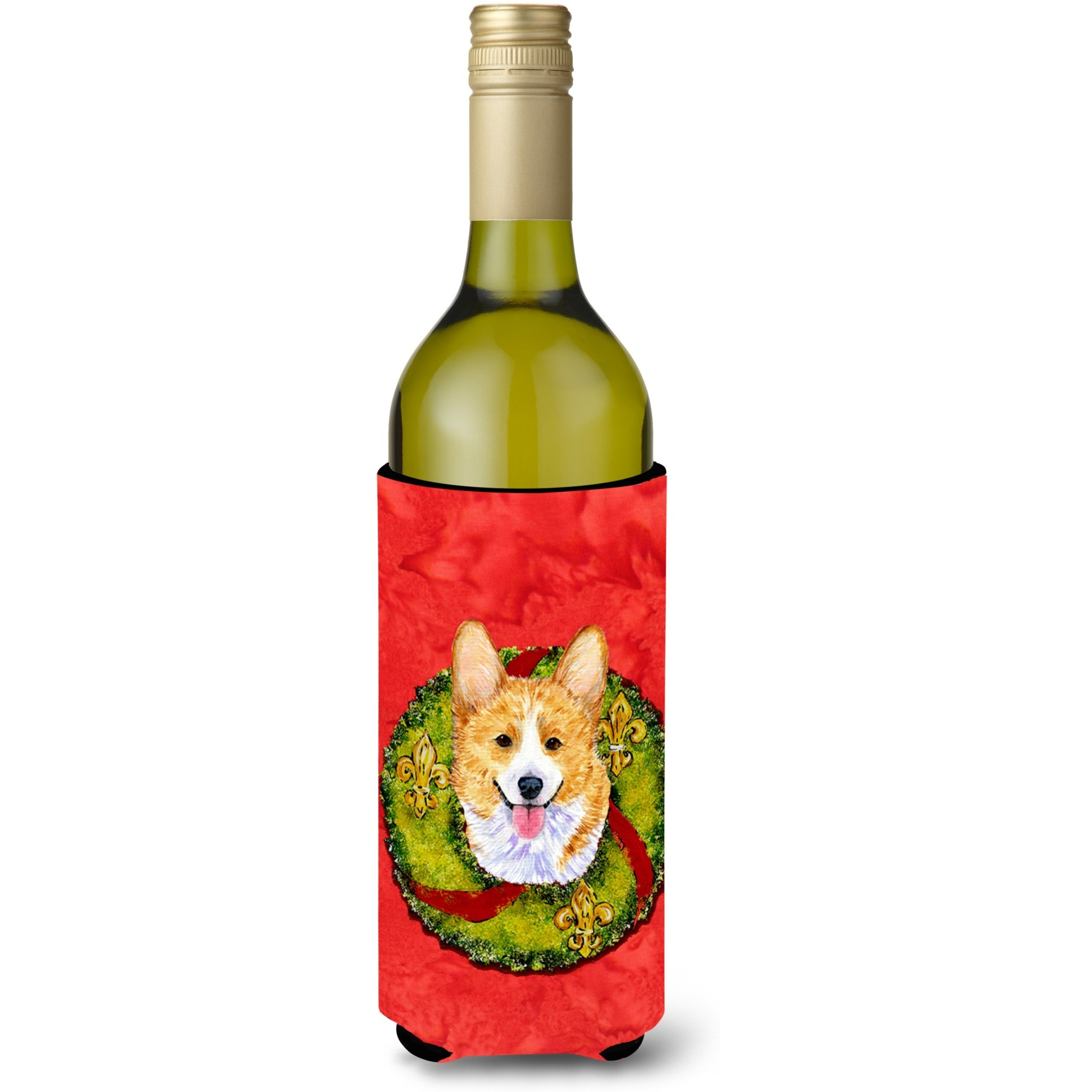 Corgi Cristmas Wreath Wine Bottle Beverage Insulator Beverage Insulator Hugger