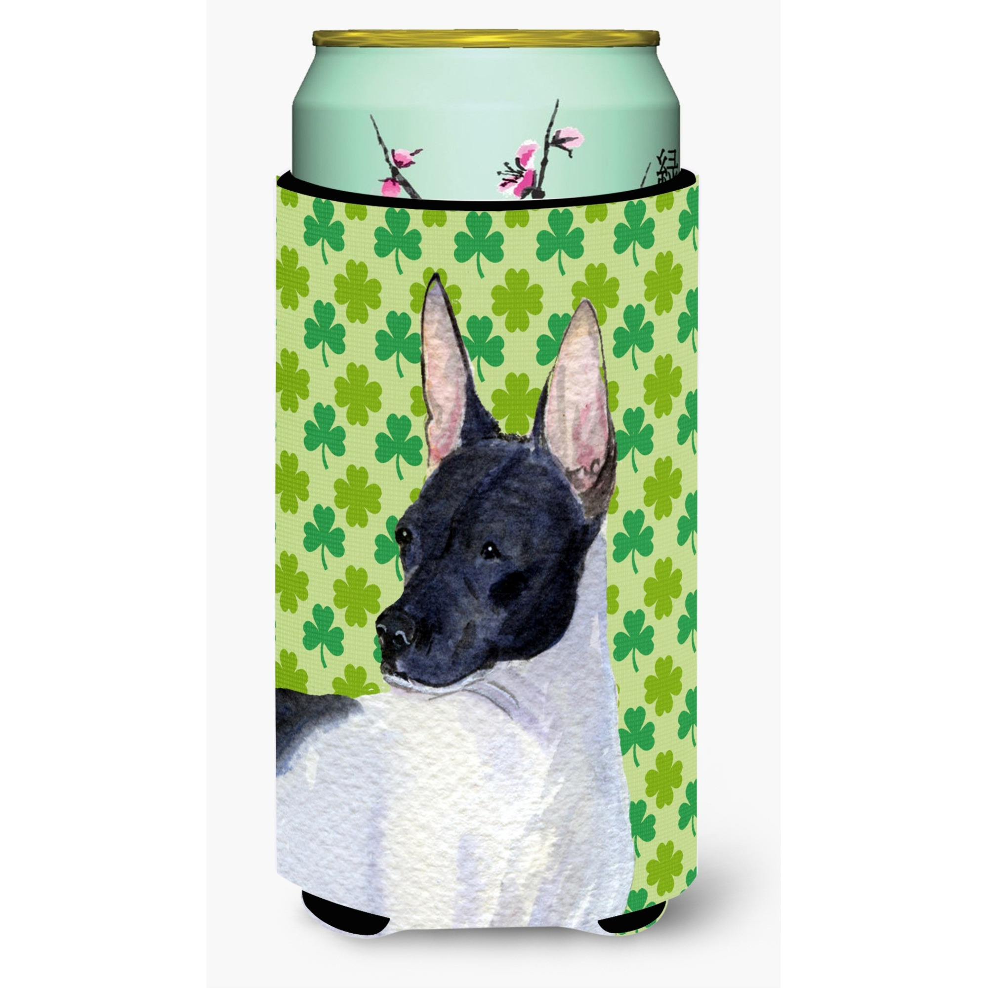 Rat Terrier St. Patrick's Day Shamrock Portrait  Tall Boy Beverage Insulator Beverage Insulator Hugger