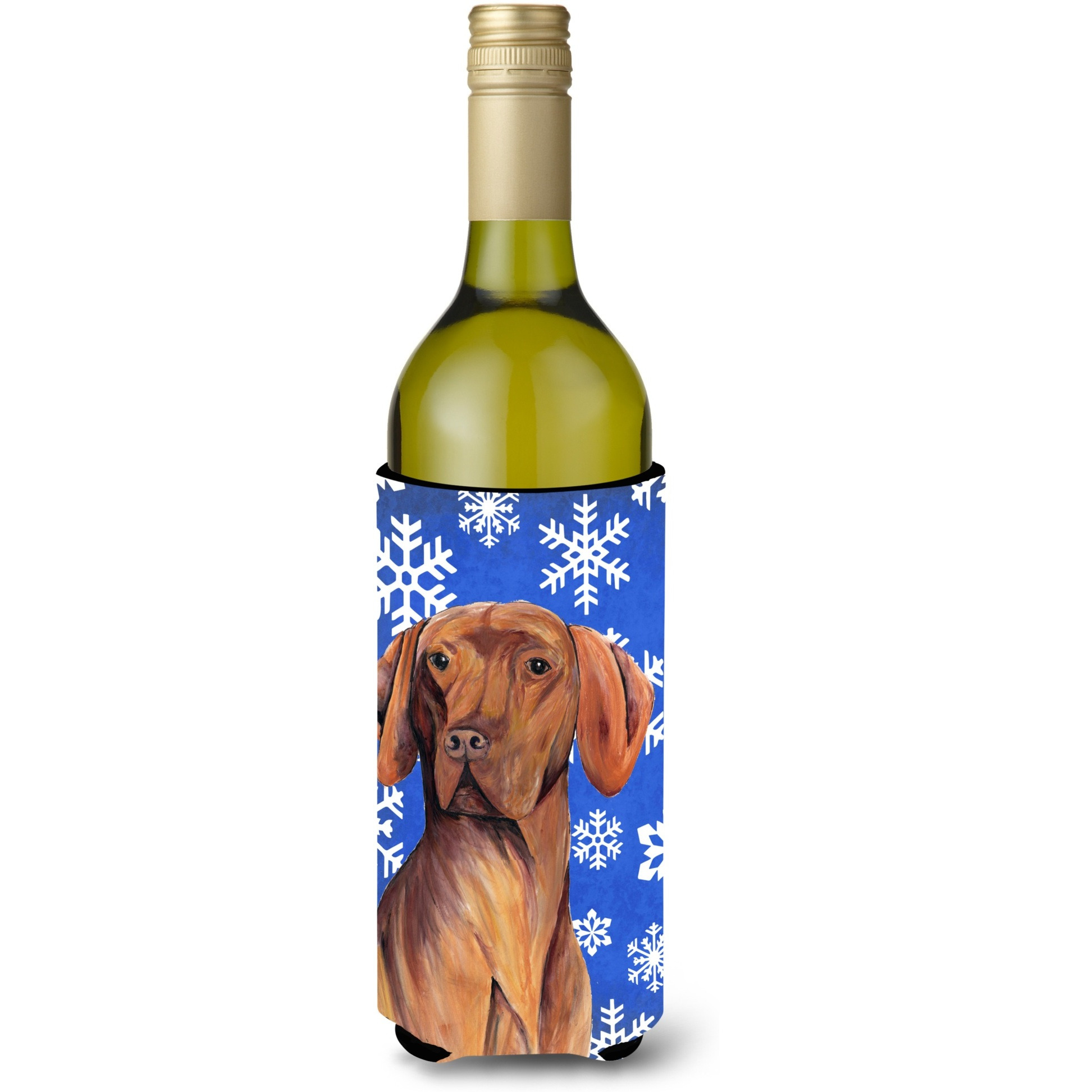Vizsla Winter Snowflakes Holiday Wine Bottle Beverage Insulator Beverage Insulator Hugger SC9378LITERK