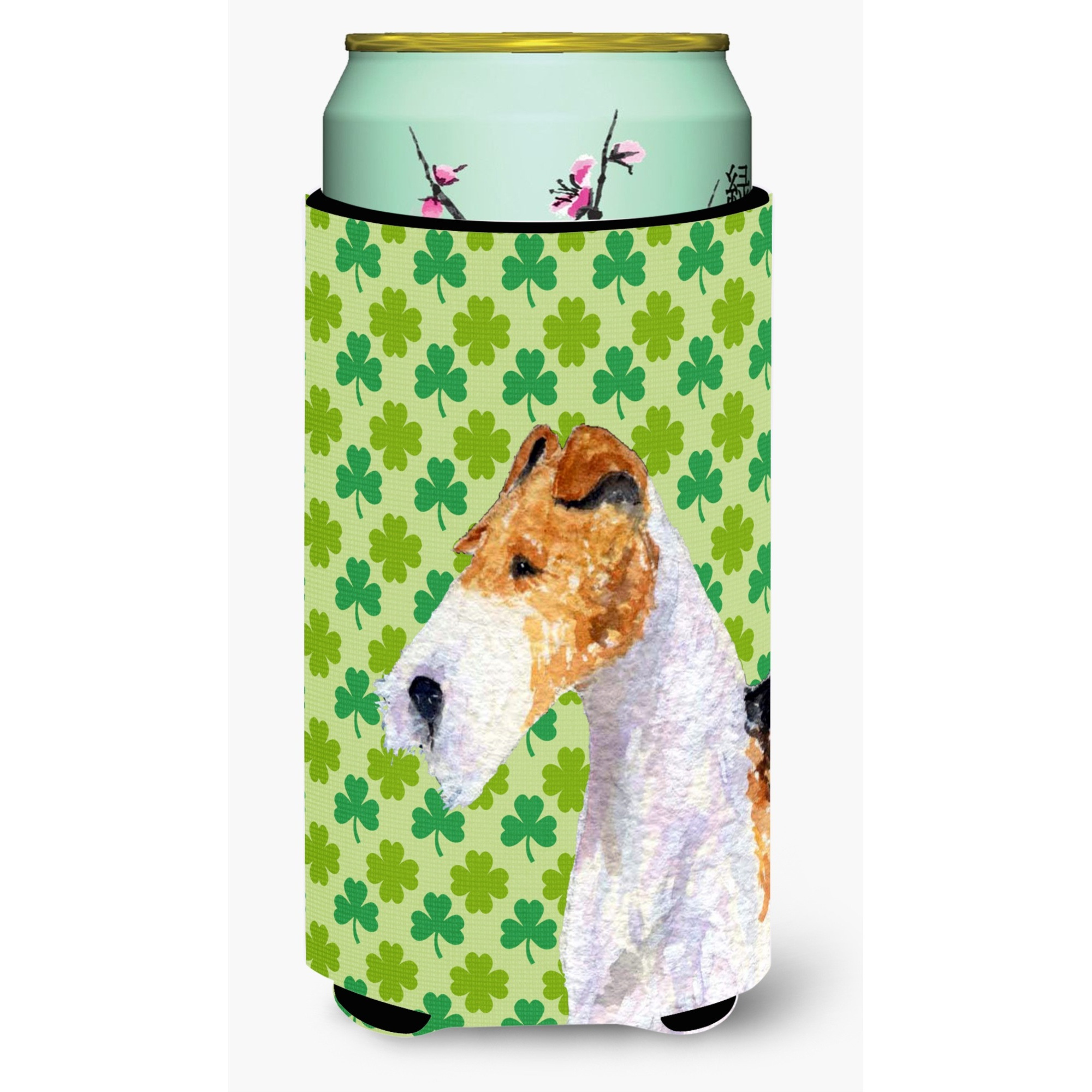 Fox Terrier St. Patrick's Day Shamrock Portrait  Tall Boy Beverage Insulator Beverage Insulator Hugger