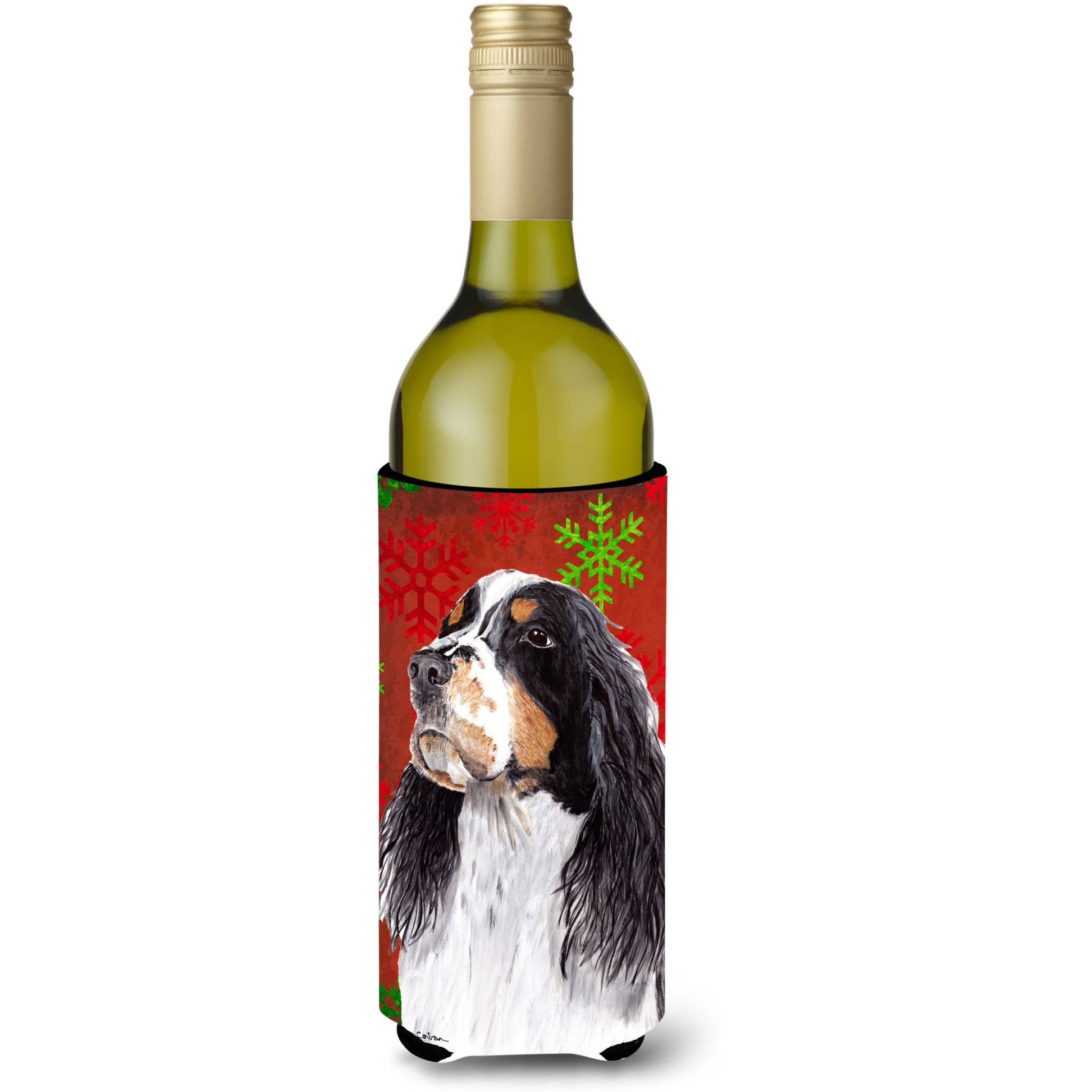 Springer Spaniel Snowflakes Holiday Christmas Wine Bottle Beverage Insulator Beverage Insulator Hugger
