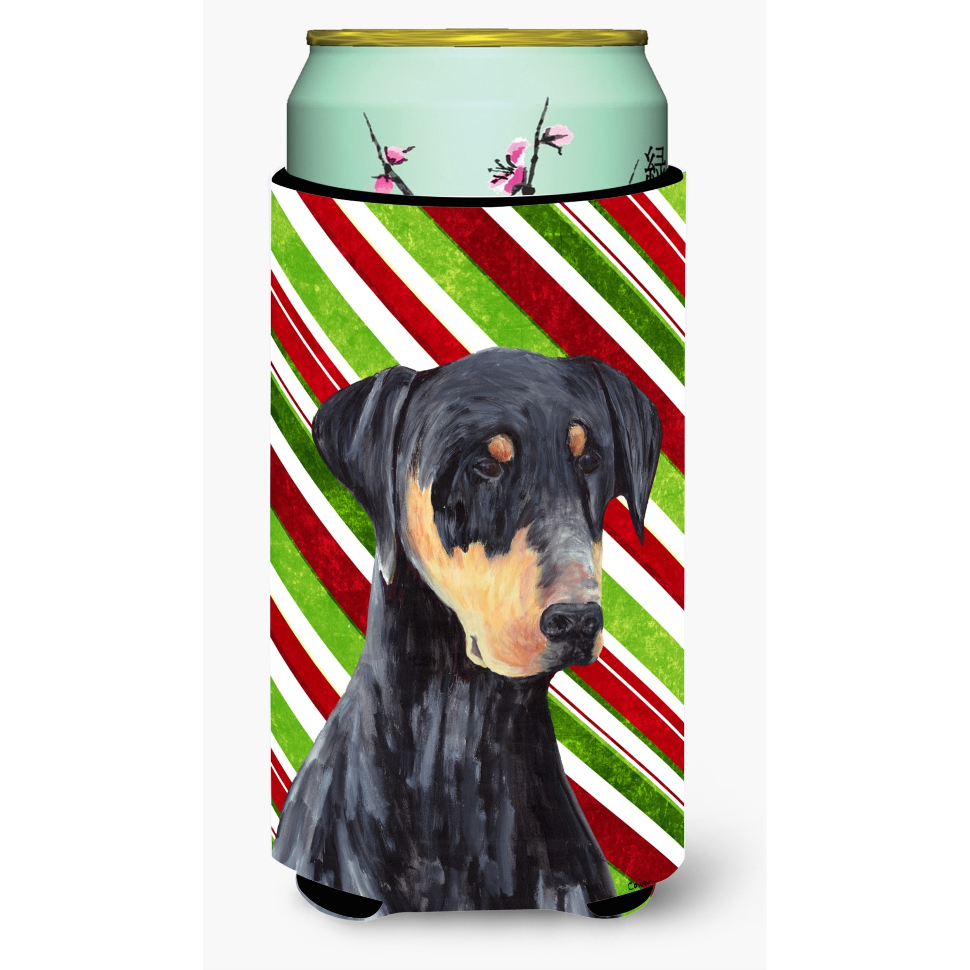 Doberman Candy Cane Holiday Christmas  Tall Boy Beverage Insulator Beverage Insulator Hugger