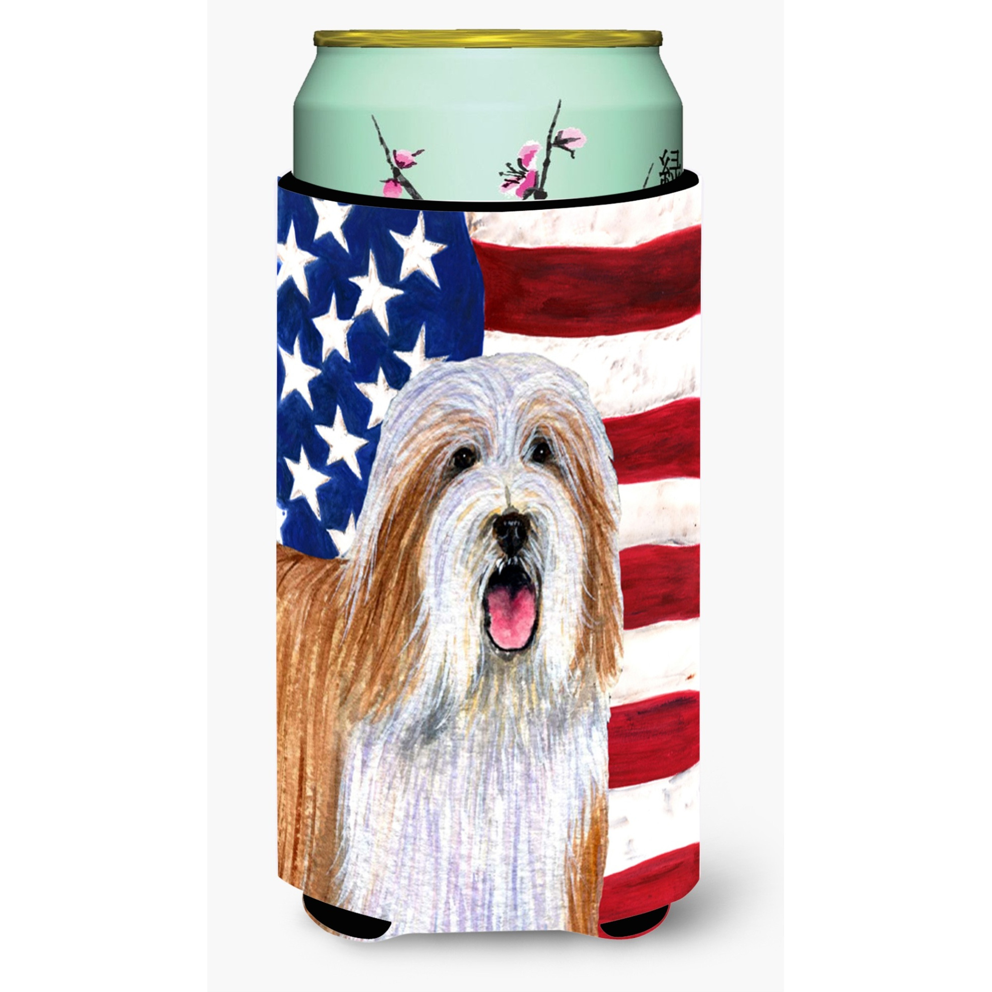 USA American Flag with Bearded Collie  Tall Boy Beverage Insulator Beverage Insulator Hugger