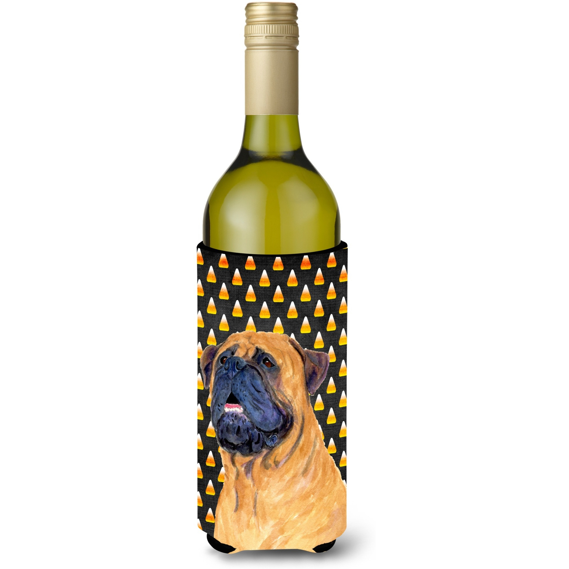 Mastiff Candy Corn Halloween Portrait Wine Bottle Beverage Insulator Beverage Insulator Hugger SS4313LITERK