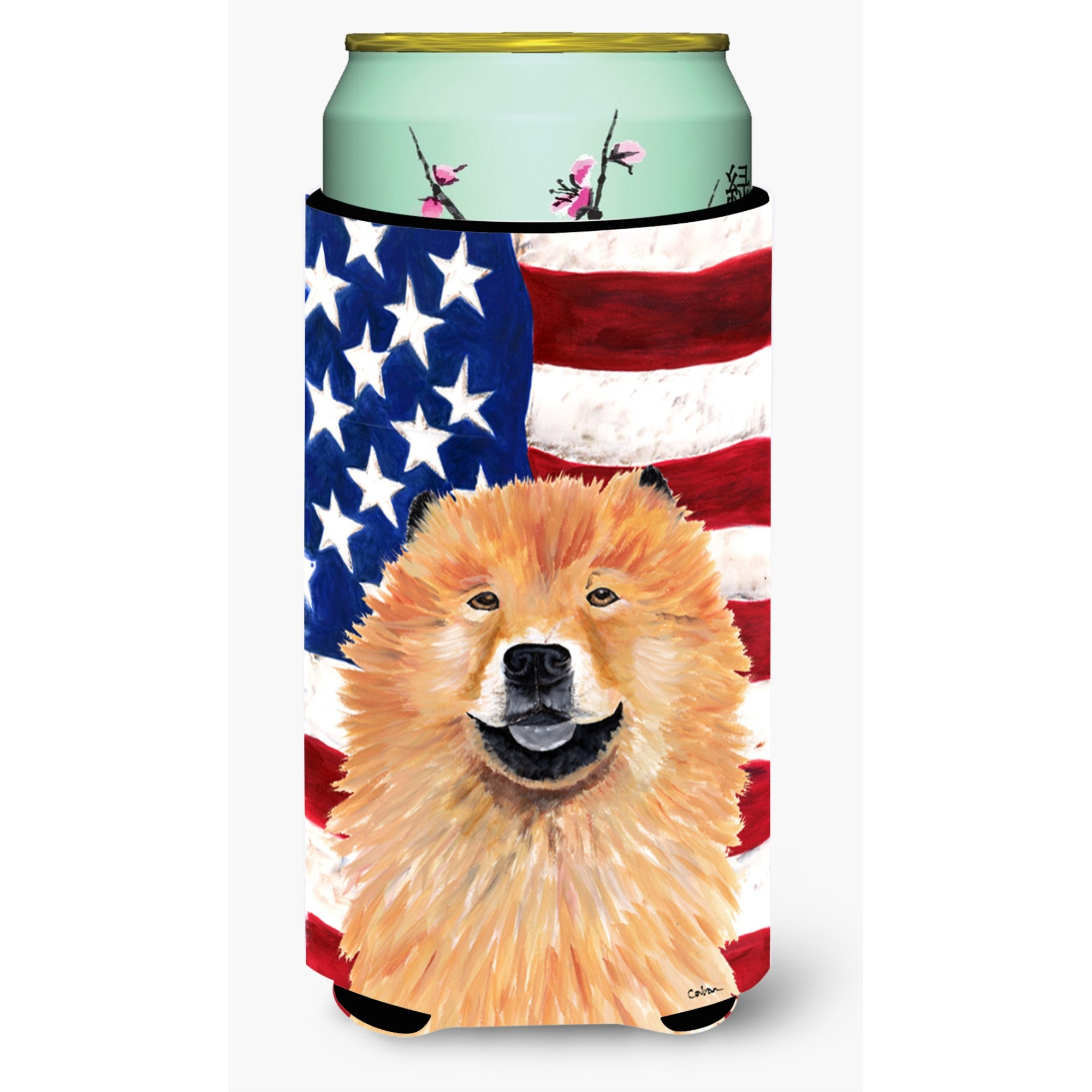 USA American Flag with Chow Chow  Tall Boy Beverage Insulator Beverage Insulator Hugger