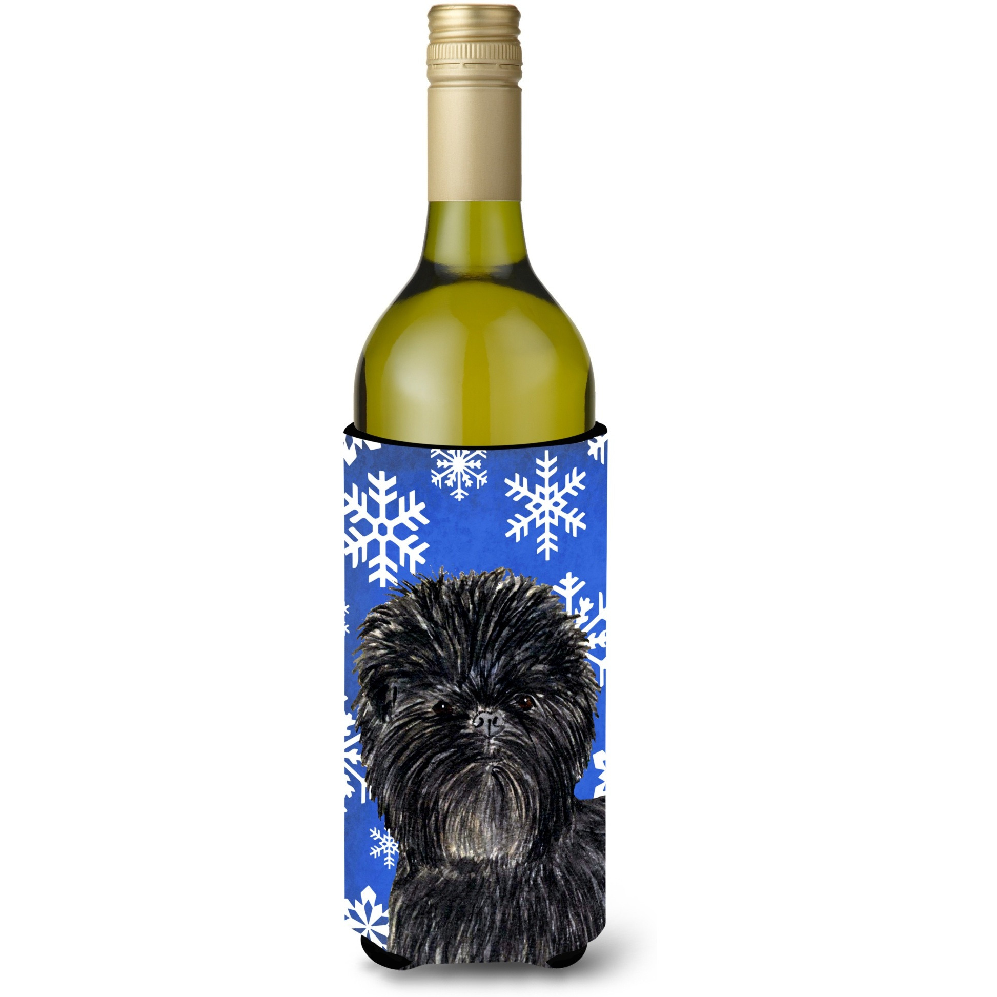 Affenpinscher Winter Snowflakes Holiday Wine Bottle Beverage Insulator Beverage Insulator Hugger