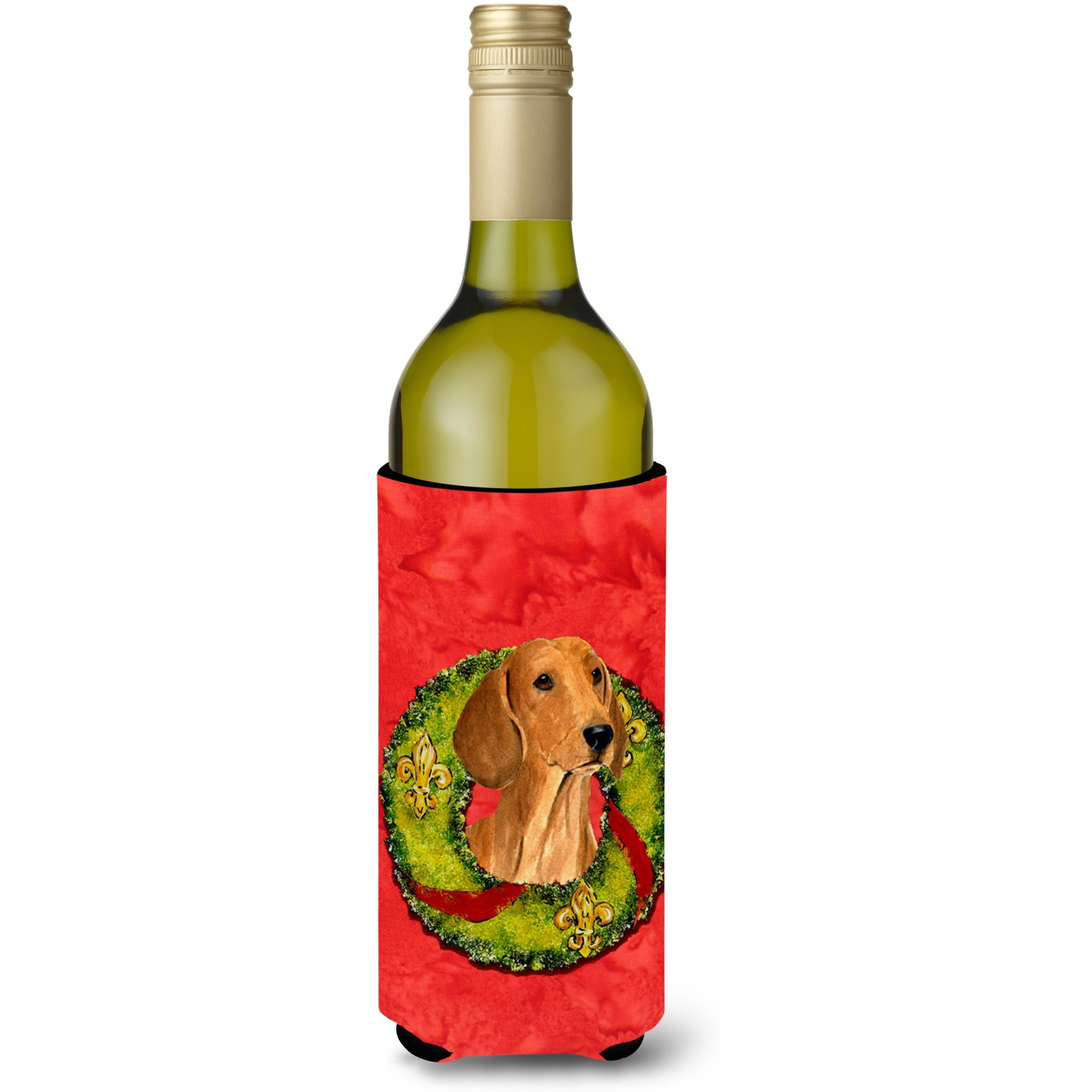 Dachshund Cristmas Wreath Wine Bottle Beverage Insulator Beverage Insulator Hugger