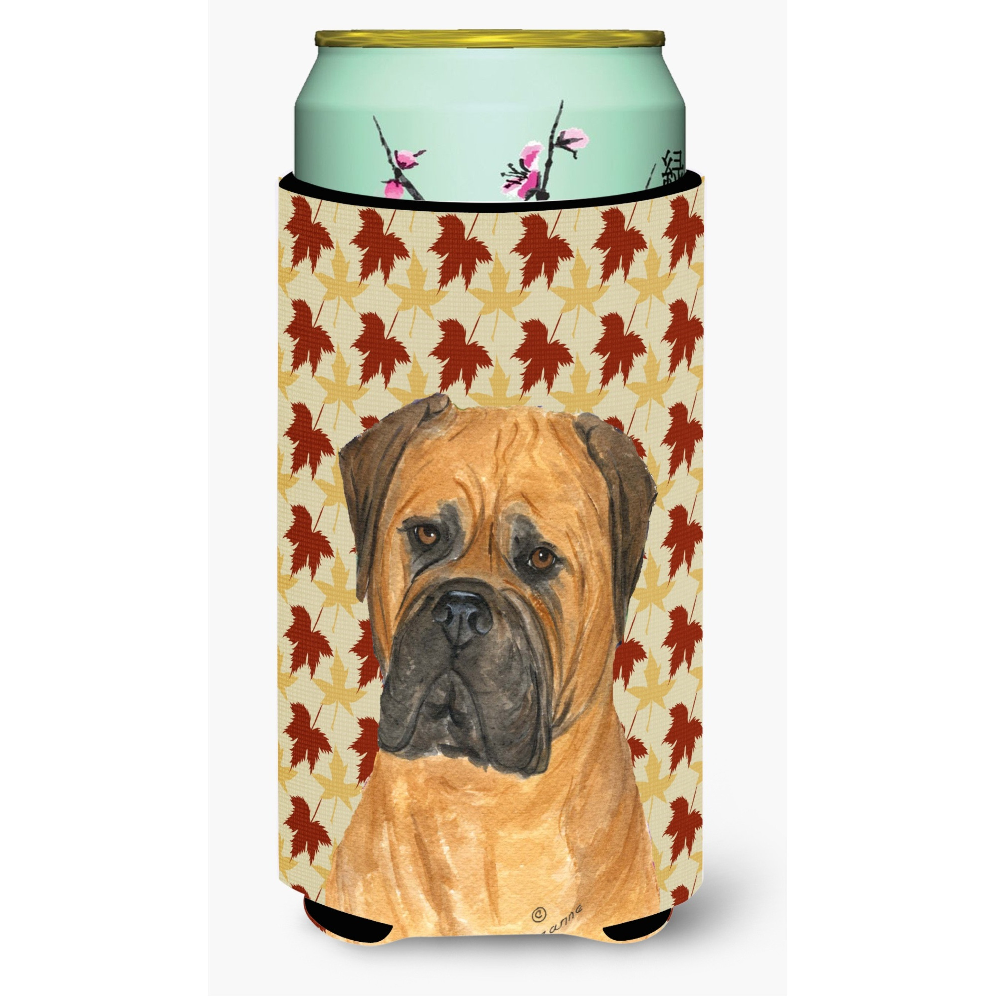 Bullmastiff Fall Leaves Portrait  Tall Boy Beverage Insulator Beverage Insulator Hugger