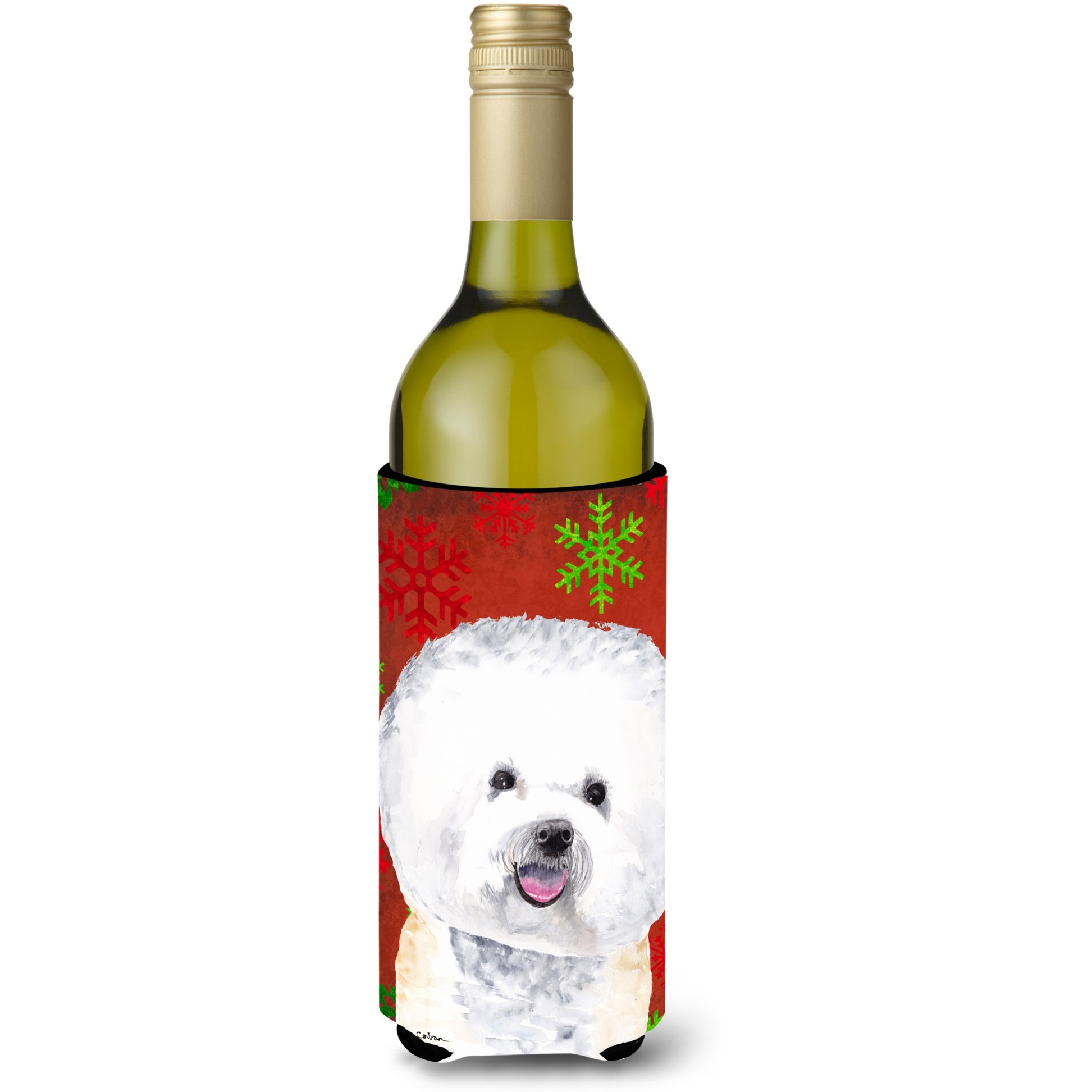 Bichon Frise  Snowflakes Holiday Christmas Wine Bottle Beverage Insulator Beverage Insulator Hugger
