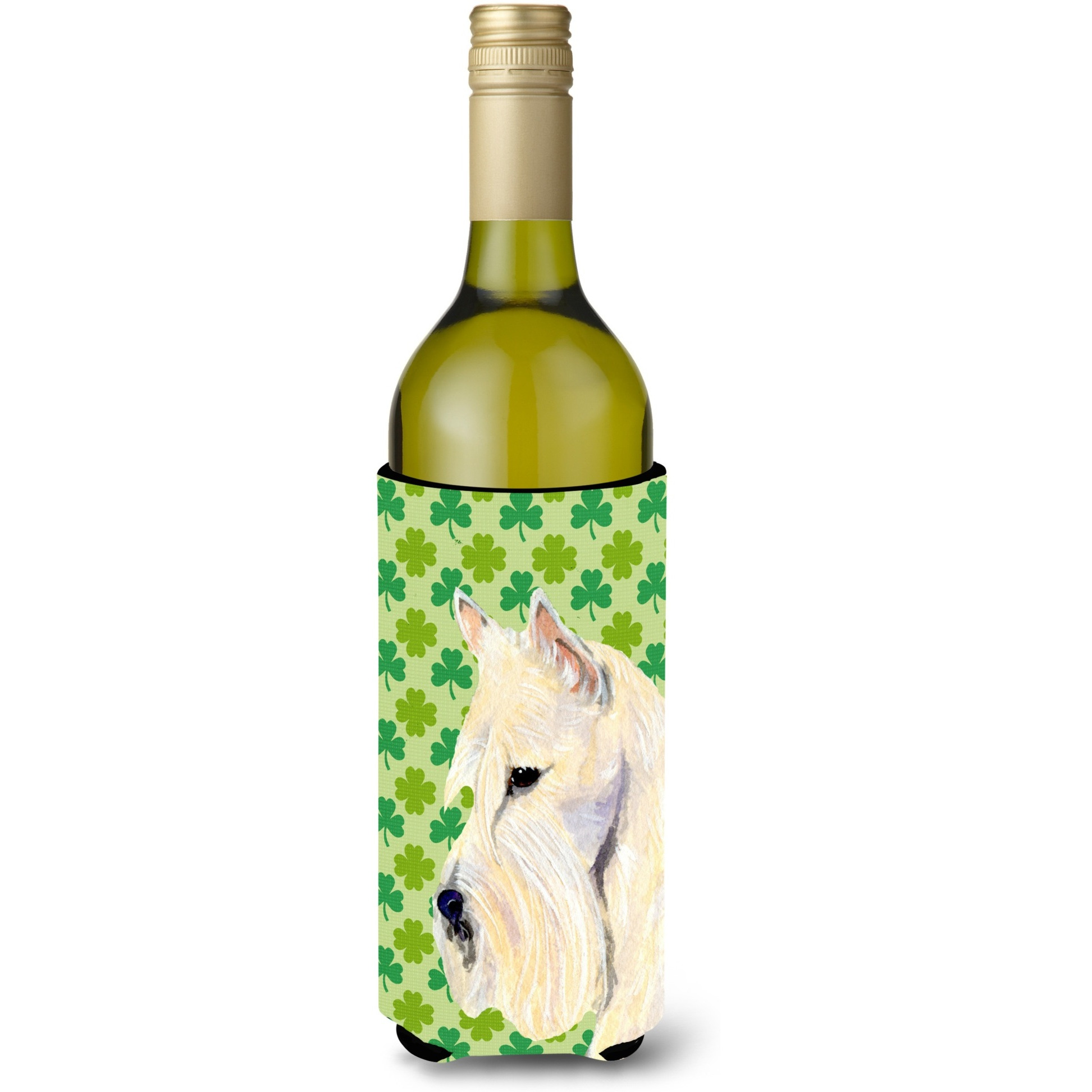 Scottish Terrier St. Patrick's Day Shamrock Portrait Wine Bottle Beverage Insulator Beverage Insulator Hugger