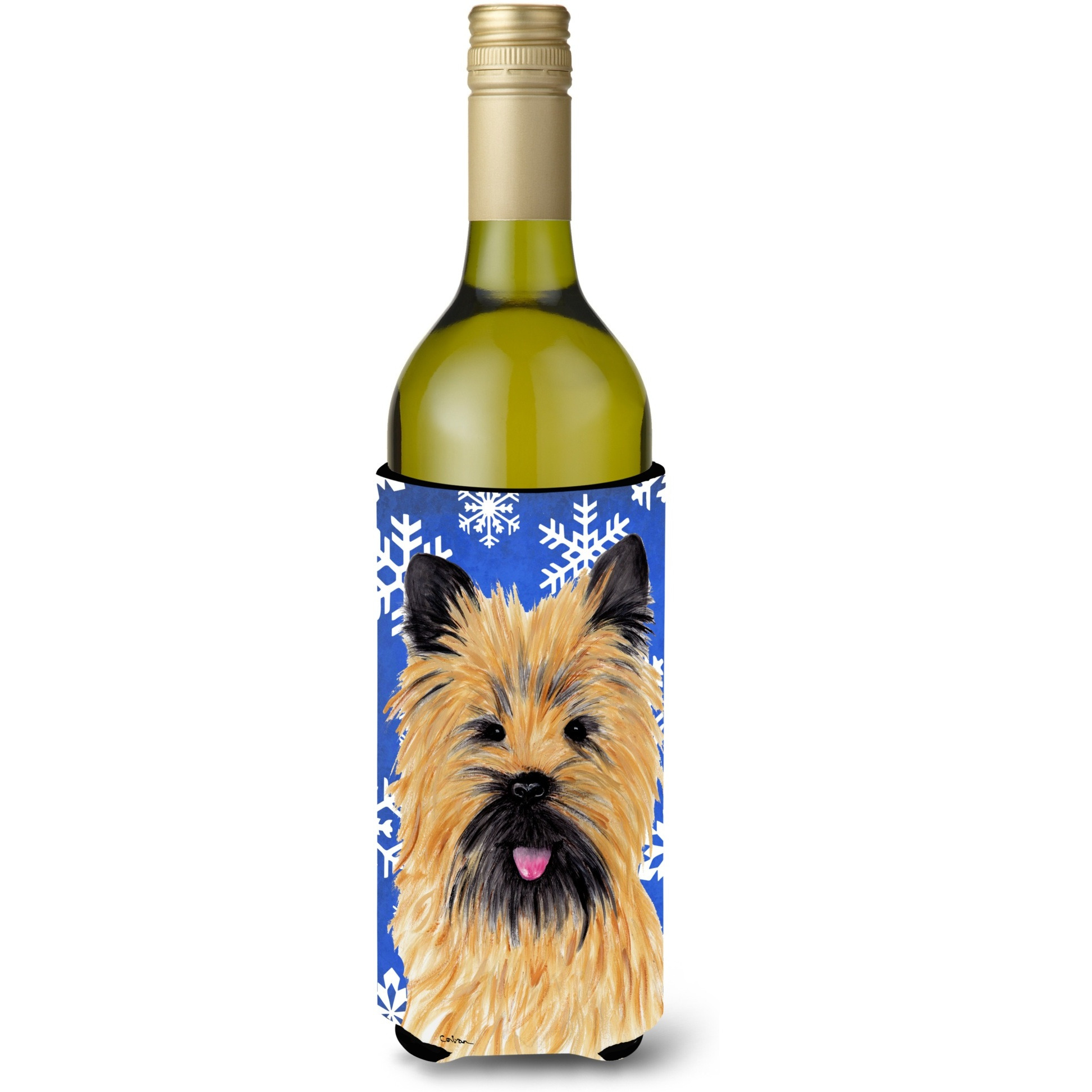 Cairn Terrier Winter Snowflakes Holiday Wine Bottle Beverage Insulator Beverage Insulator Hugger SC9375LITERK