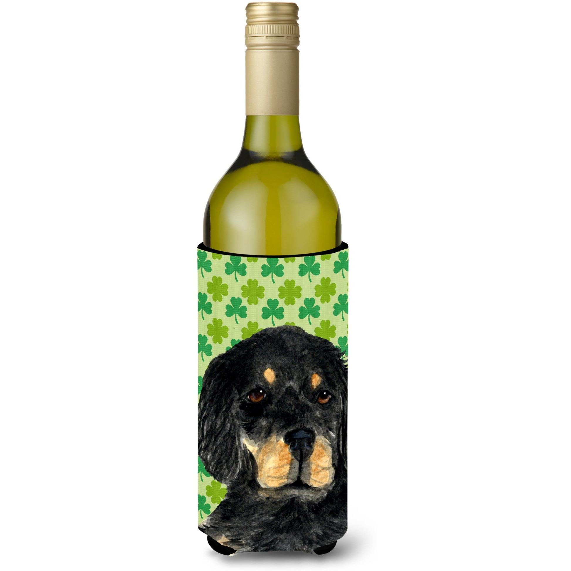 Gordon Setter St. Patrick's Day Shamrock Portrait Wine Bottle Beverage Insulator Beverage Insulator Hugger