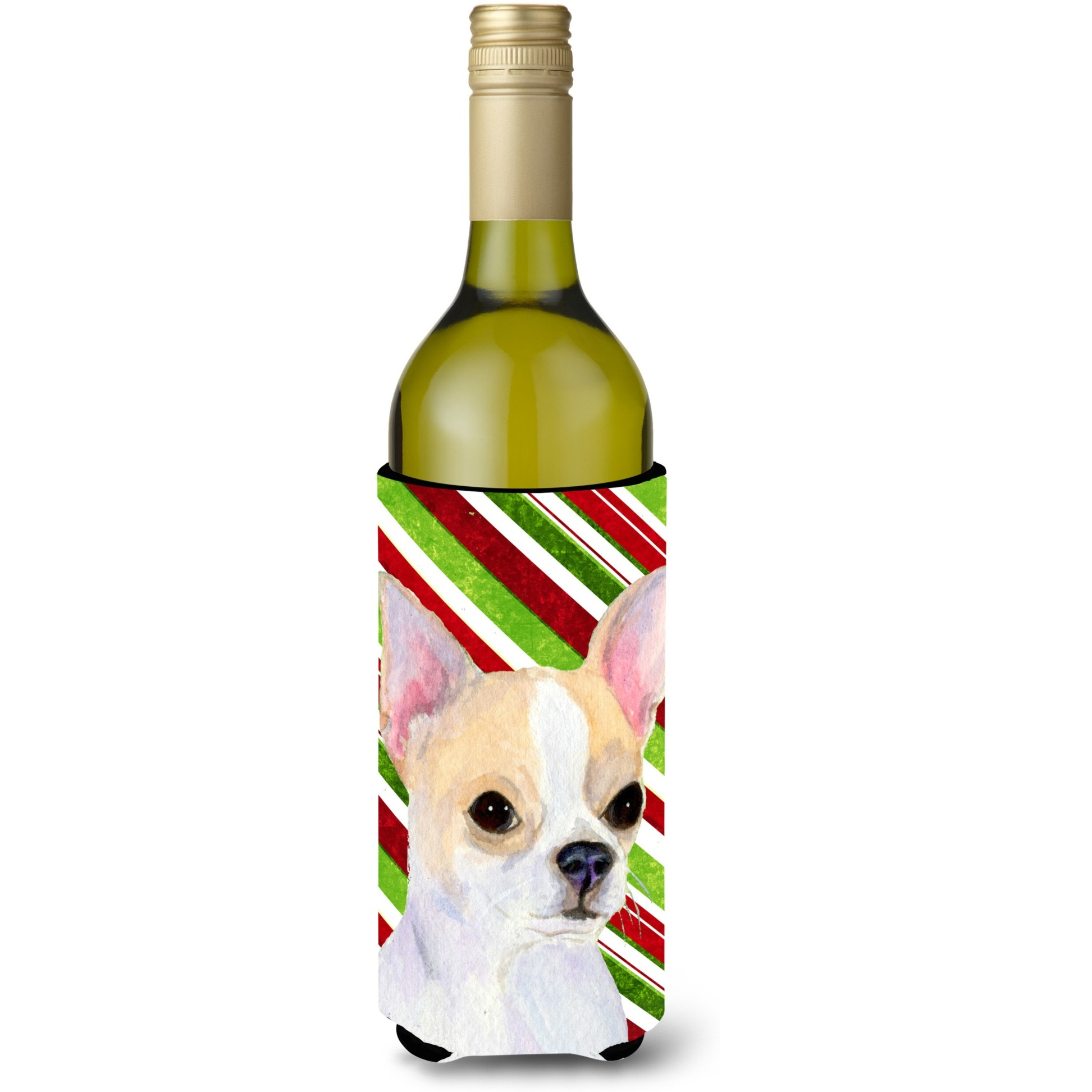 Chihuahua Candy Cane Holiday Christmas Wine Bottle Beverage Insulator Beverage Insulator Hugger SS4543LITERK
