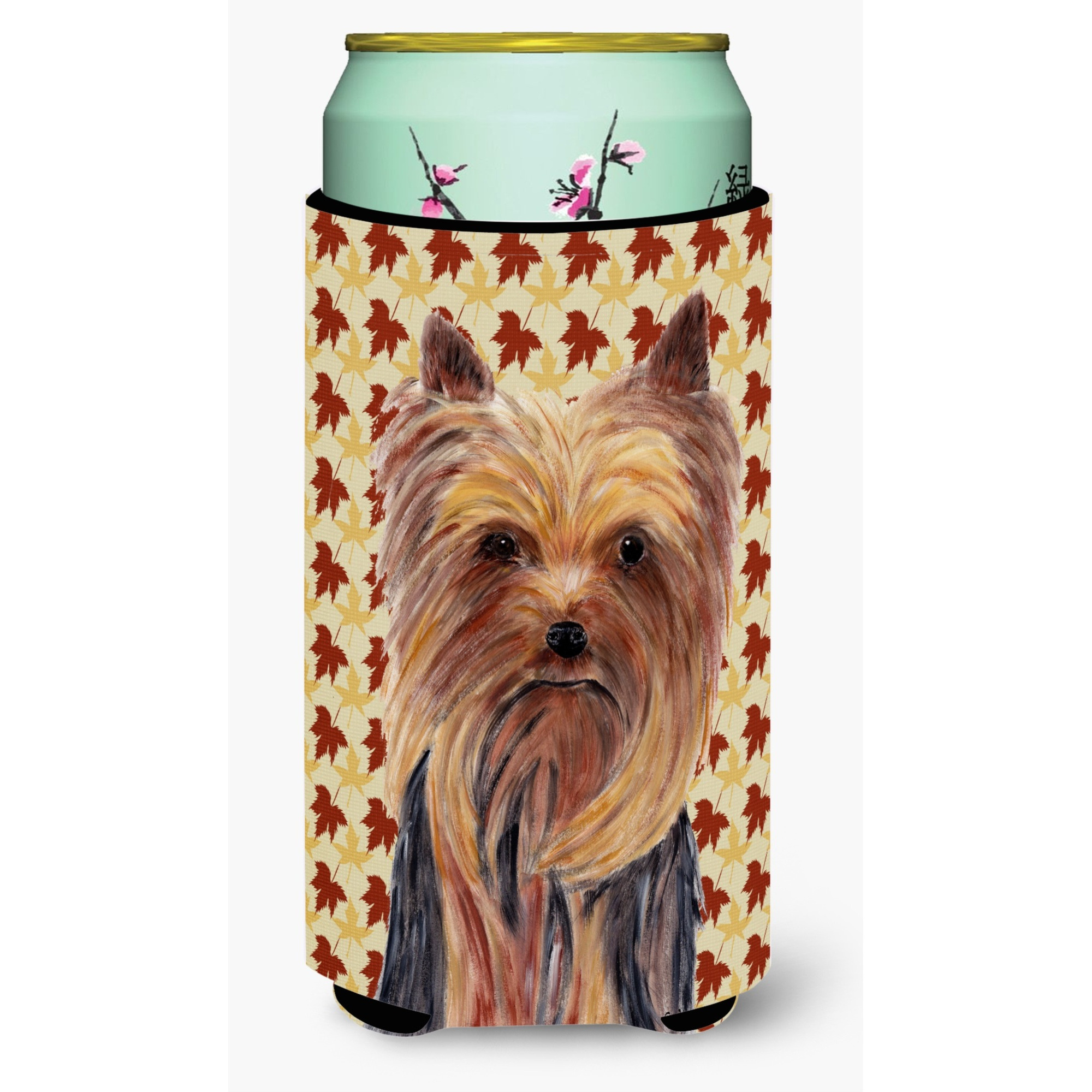 Yorkie Fall Leaves Portrait  Tall Boy Beverage Insulator Beverage Insulator Hugger