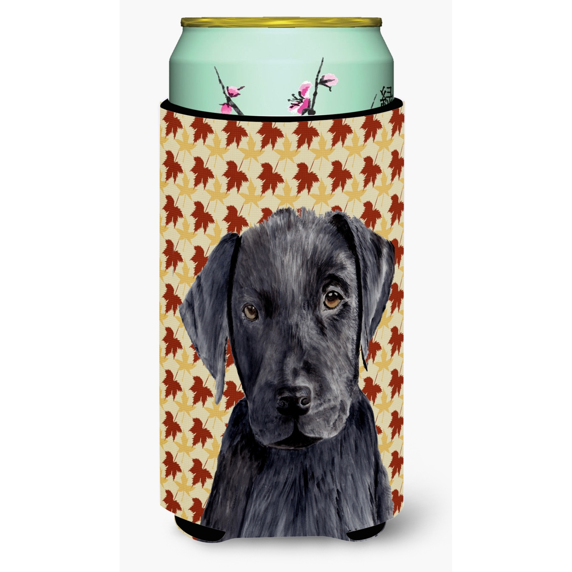 Labrador Black Fall Leaves Portrait  Tall Boy Beverage Insulator Beverage Insulator Hugger