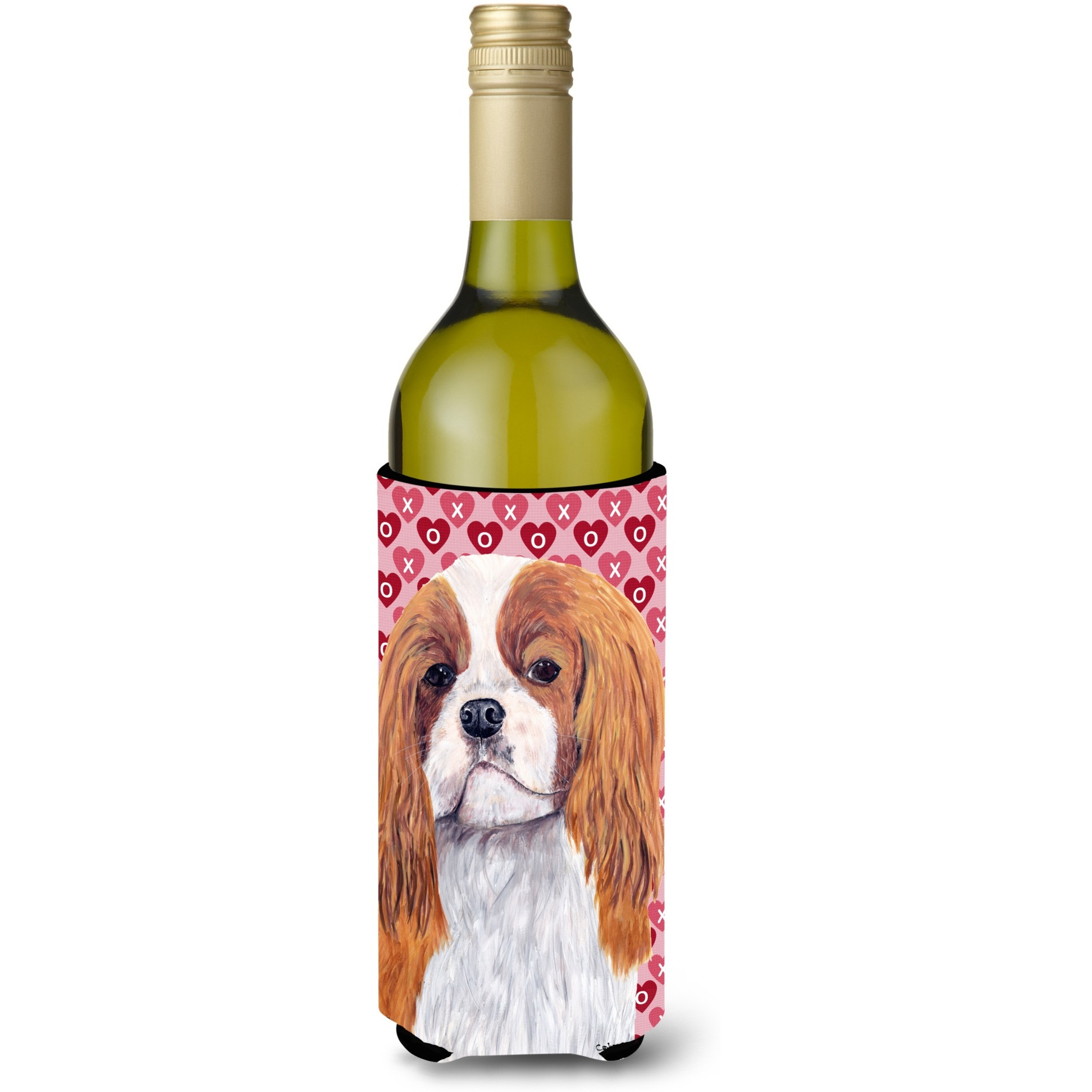 Cavalier Spaniel Hearts  Valentine's Day Portrait Wine Bottle Beverage Insulator Beverage Insulator Hugger