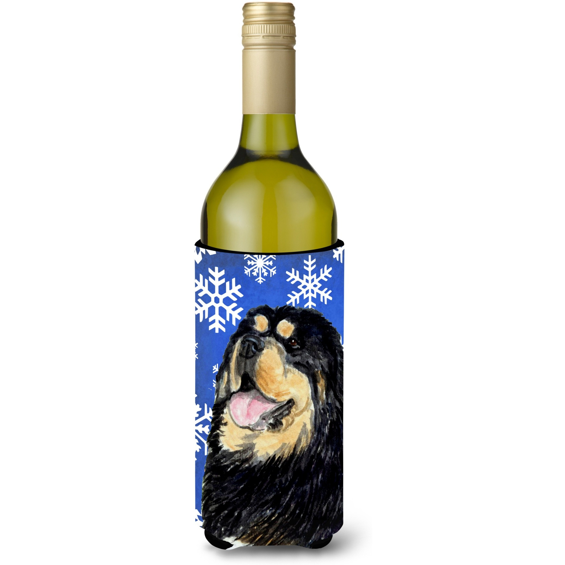 Tibetan Mastiff Winter Snowflakes Holiday Wine Bottle Beverage Insulator Beverage Insulator Hugger