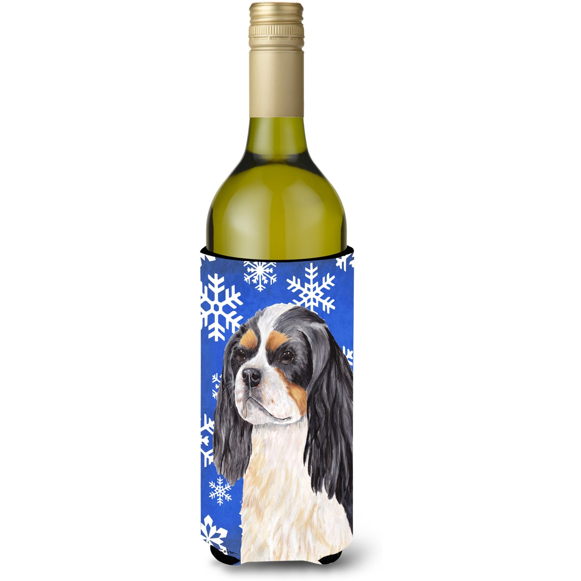 Cavalier Spaniel Winter Snowflakes Holiday Wine Bottle Beverage Insulator Beverage Insulator Hugger